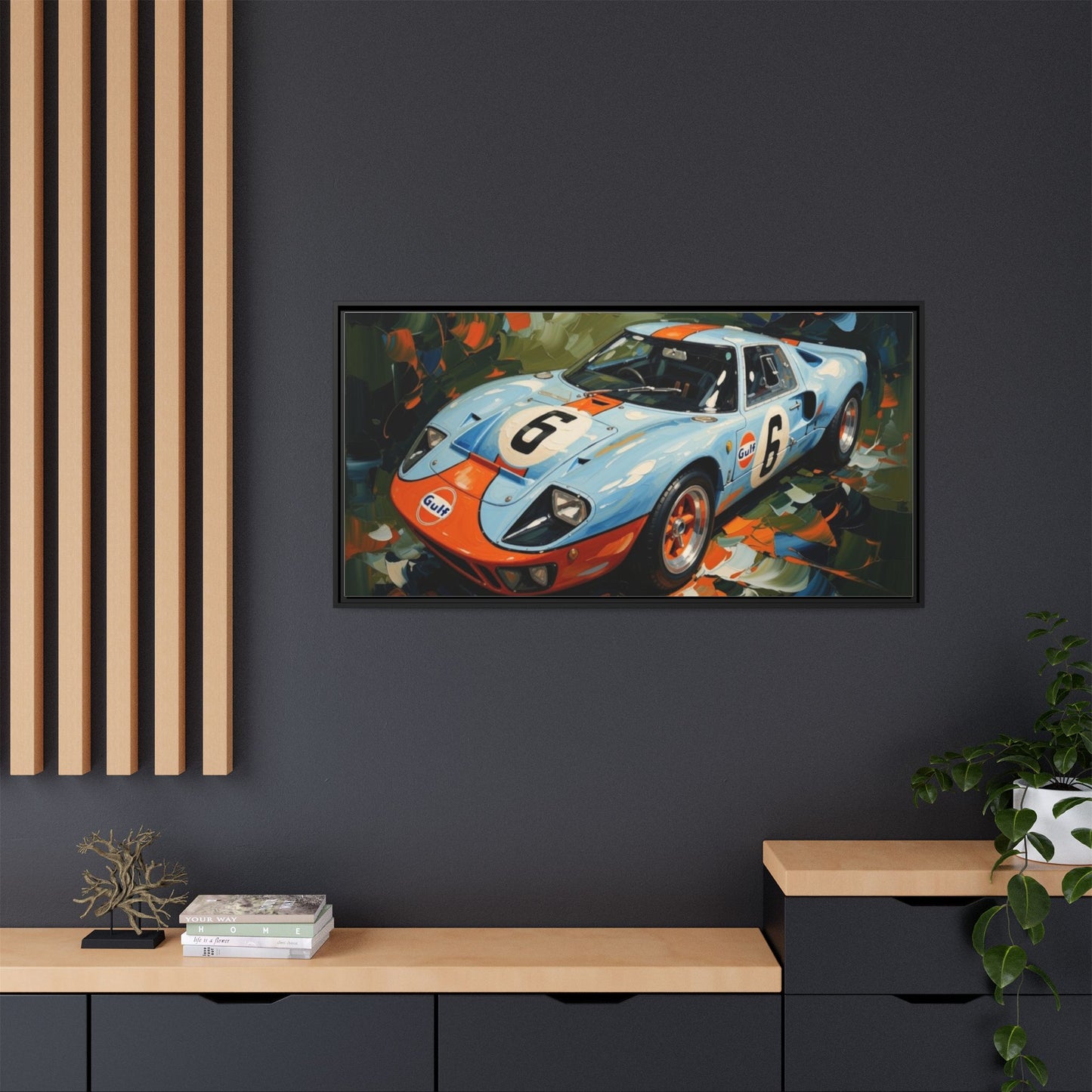 Gulf Racing GT40 Matte Framed Canvas — Vintage Sports Car Wall Art