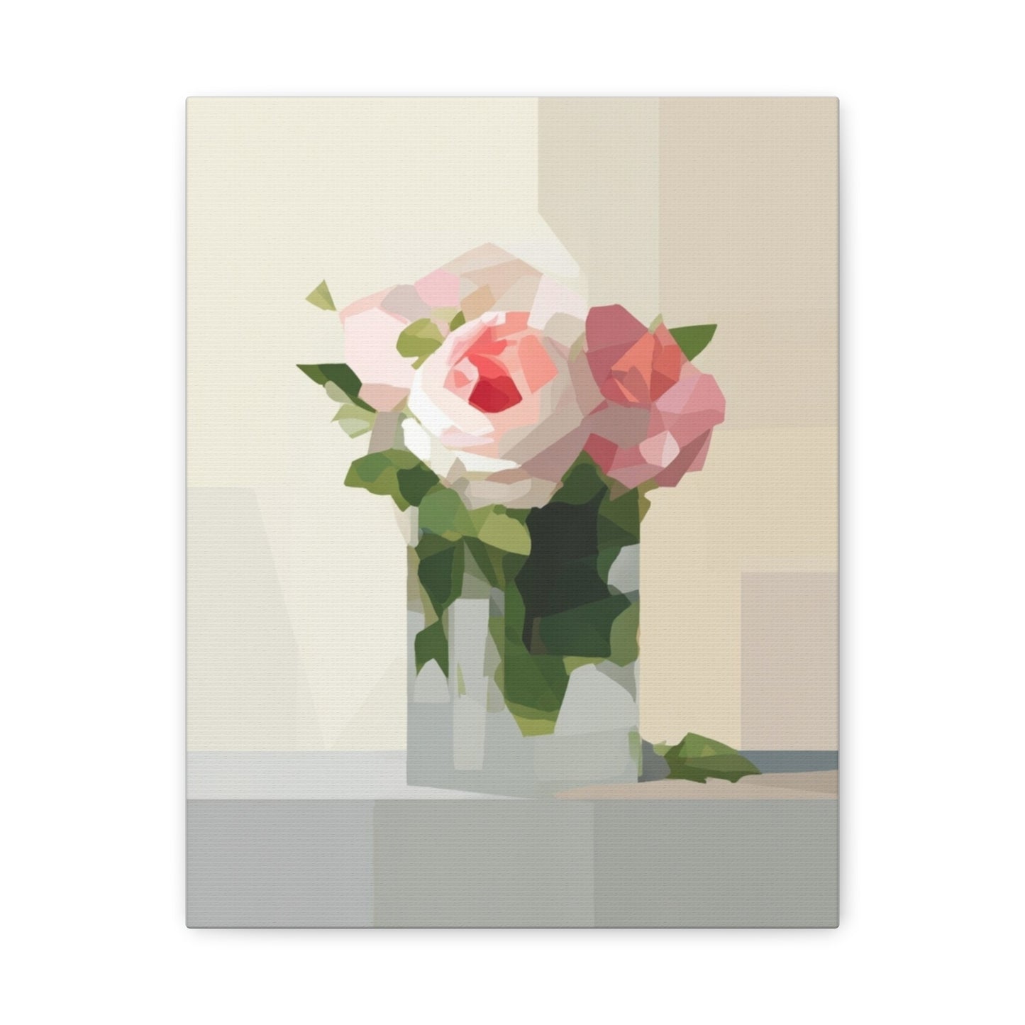 Pink Rose Still Life Canvas — Modern Floral Wall Art, Matte Stretched Canvas