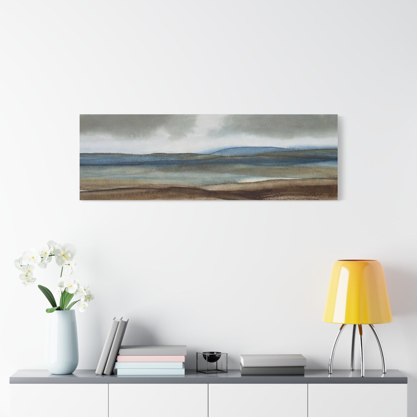 Coastal Mist Matte Canvas Print — Serene Blue-Brown Landscape Wall Art