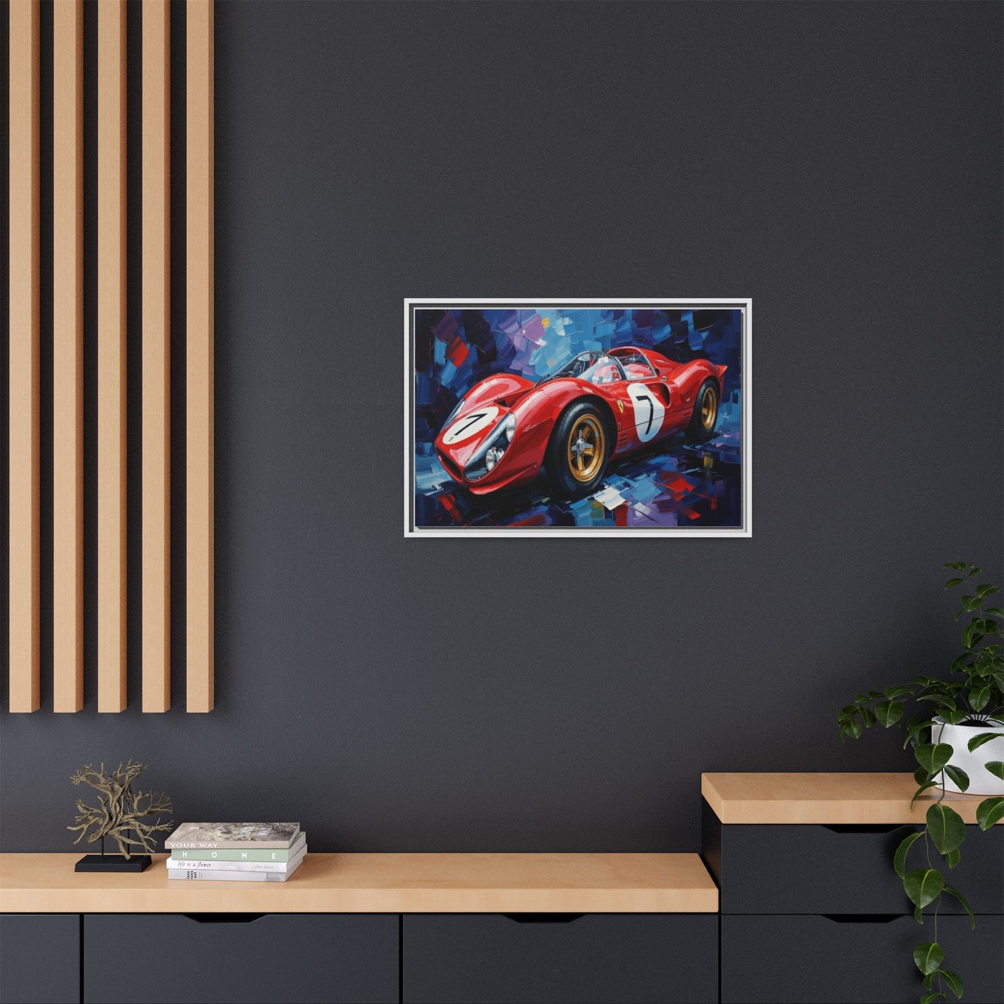 Vintage Ferrari Red Racecar Matte Canvas Framed Wall Art