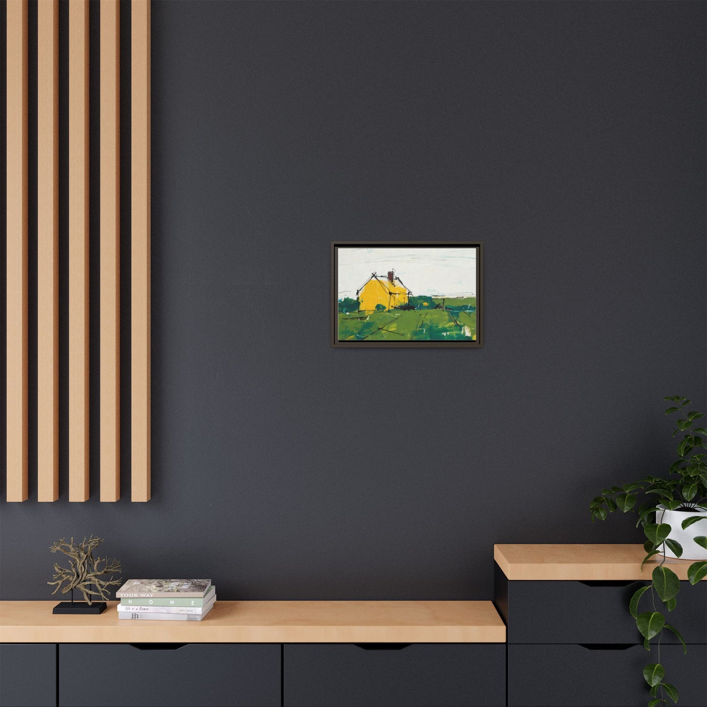 Yellow Cottage Landscape Framed Canvas Print