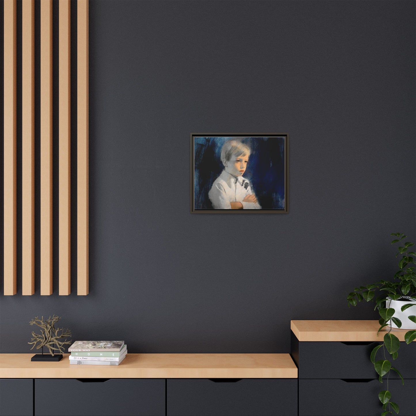 Painting of boy by Unknown Artist Framed Matte Canvas Wall Art Print