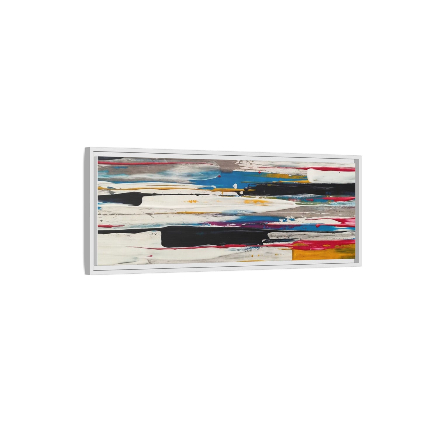 Abstract Multi-Color Framed Canvas Wall Art — Modern Horizontal Brushstroke Print
