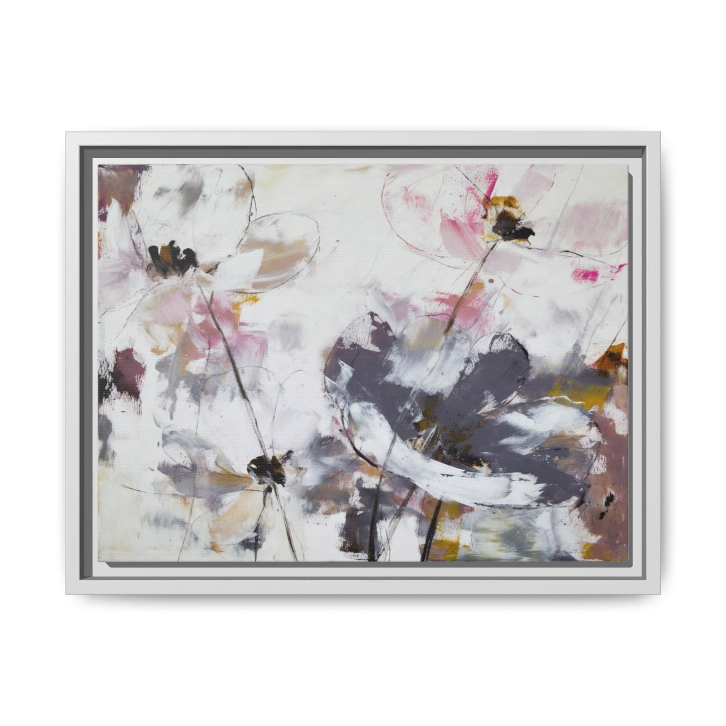 Abstract Floral Matte Canvas Framed Wall Art — Soft Watercolor Blooms
