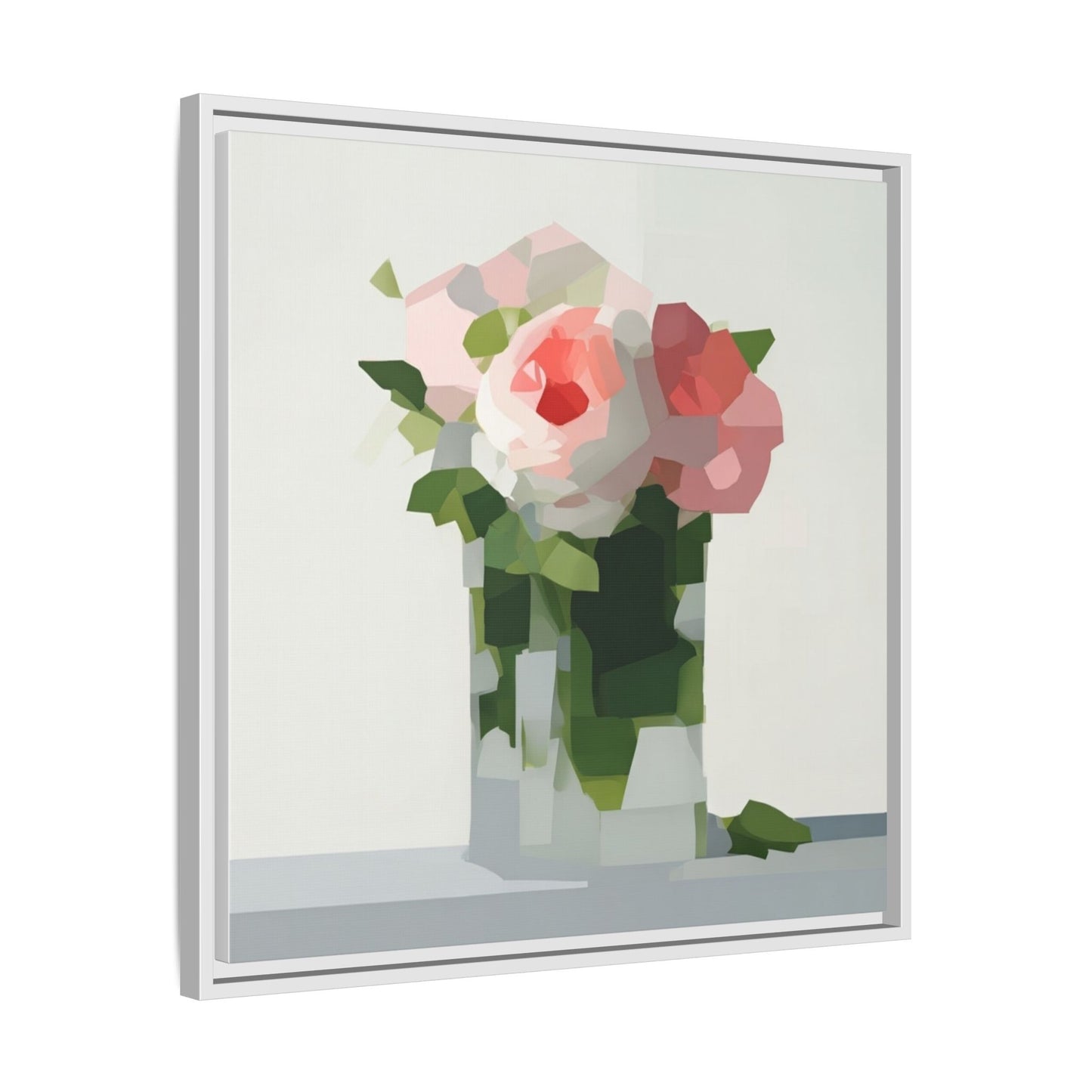 Framed Floral Canvas Print — Modern Pink Roses Still Life