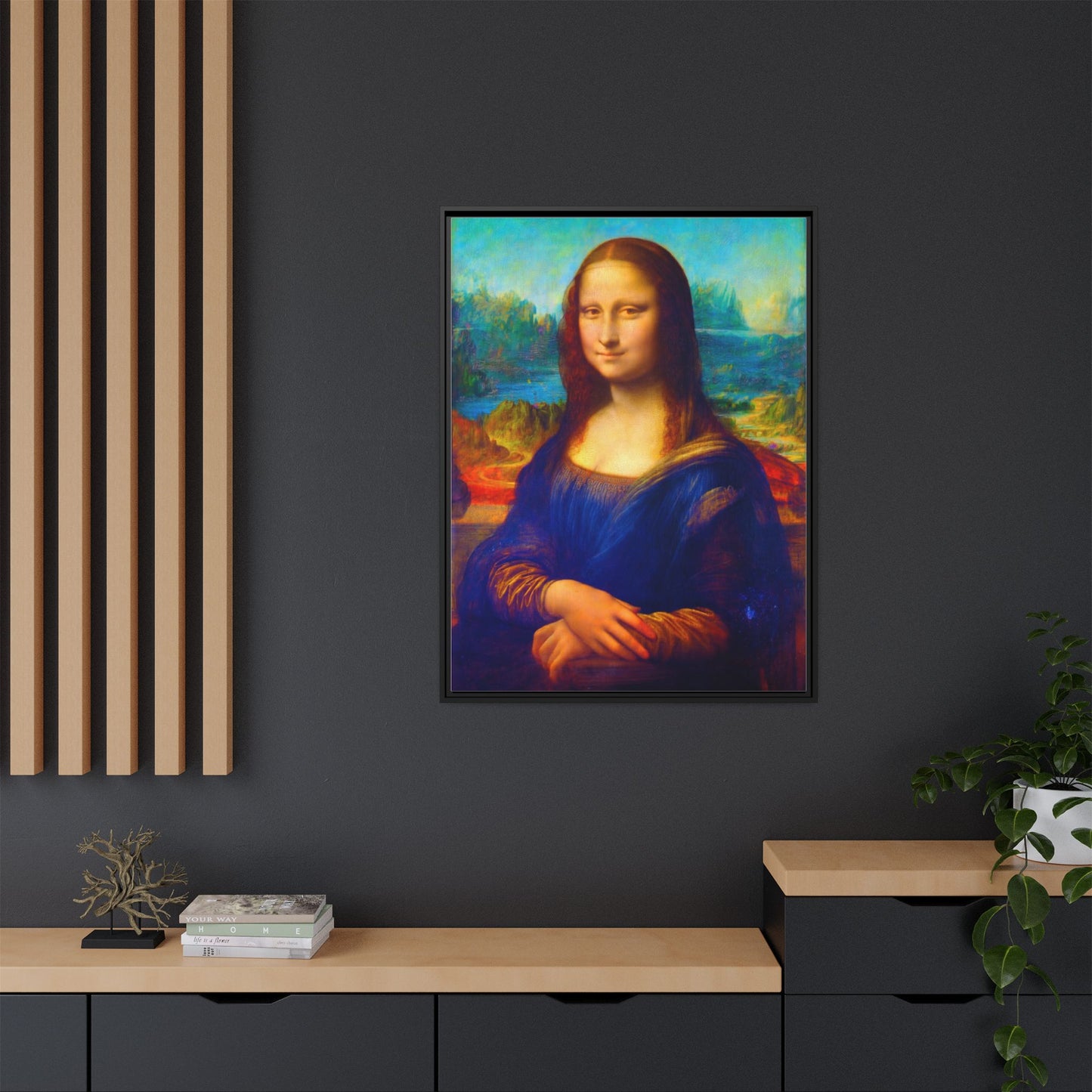 Framed Matte Canvas Print — Colorful Mona Lisa Wall Art