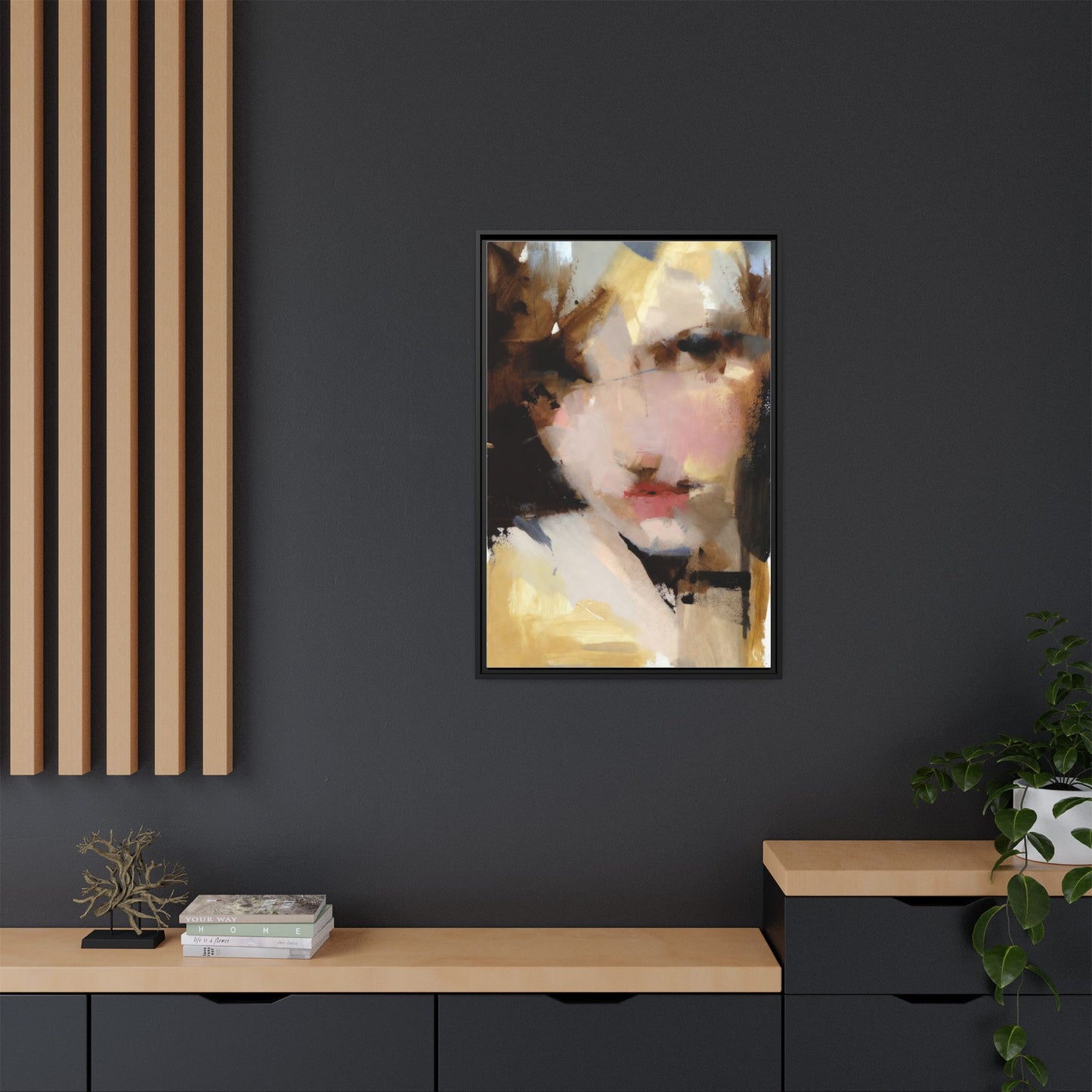 Abstract Portrait Matte Canvas Framed Print — Modern Feminine Wall Art