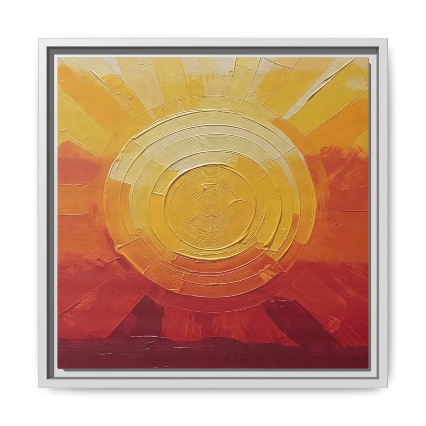 Sunburst Abstract Framed Canvas Art — Matte Multi‑Color Wall Print