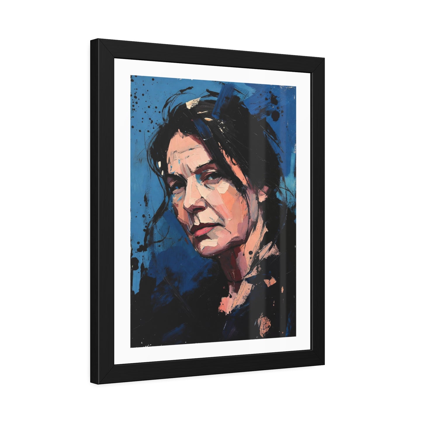 Framed Women in Blue Paper Posters