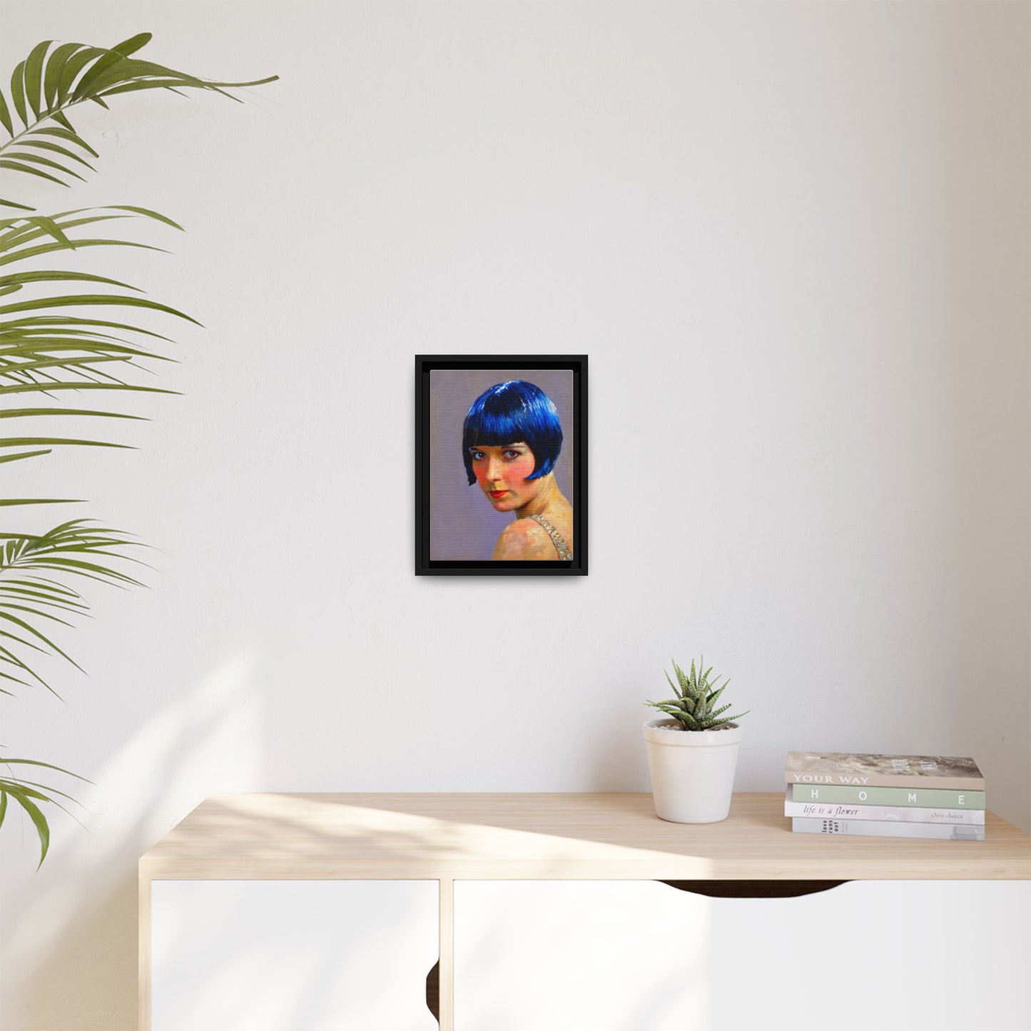 Framed Matte Canvas Art Print — Vintage Portrait with Blue Bob