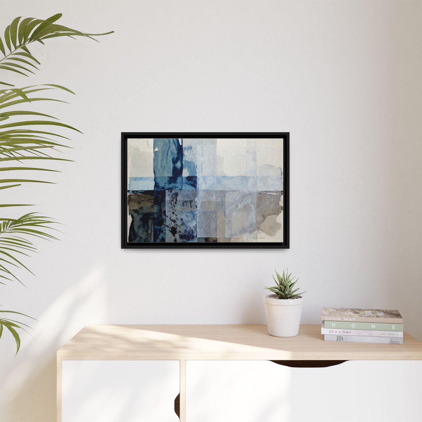 Abstract Coastal Blue Framed Canvas Art
