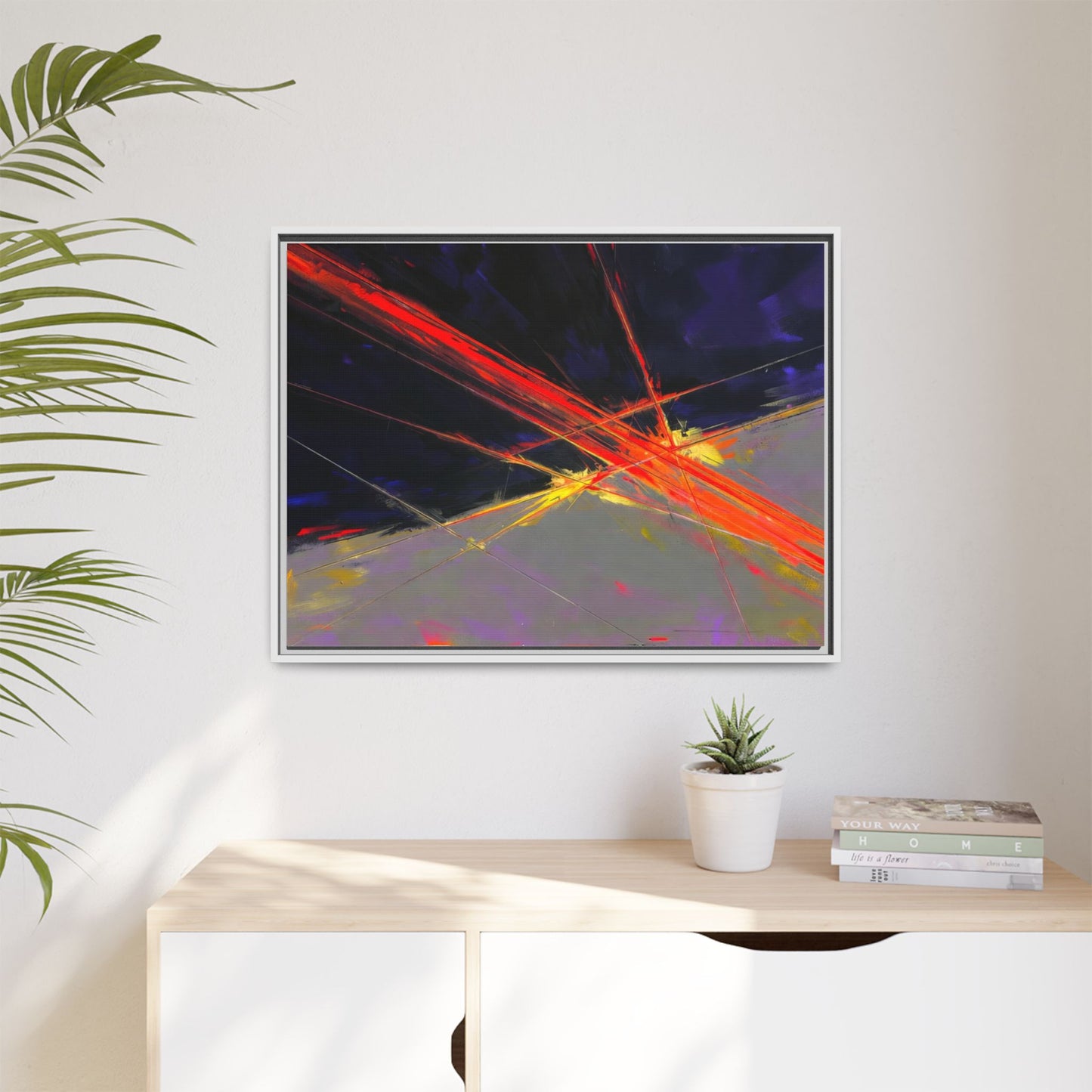 Abstract Red Streaks Framed Matte Canvas Art — Modern Multi‑Color Wall Decor