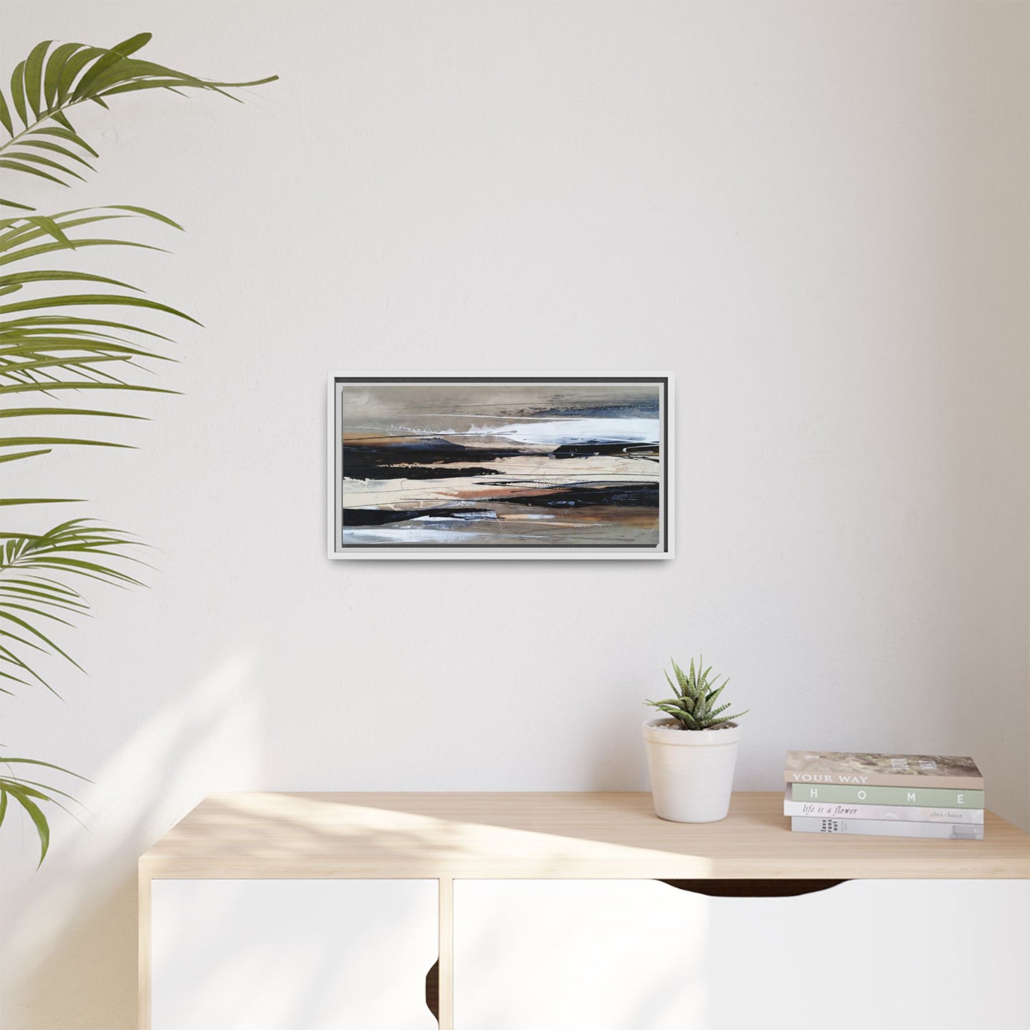 Abstract Seascape Matte Canvas Framed Wall Art — Neutral Coastal Landscape