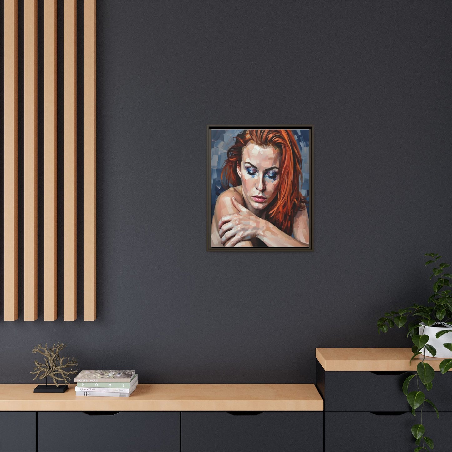 Framed Matte Canvas Art – Contemplative Redhead Portrait