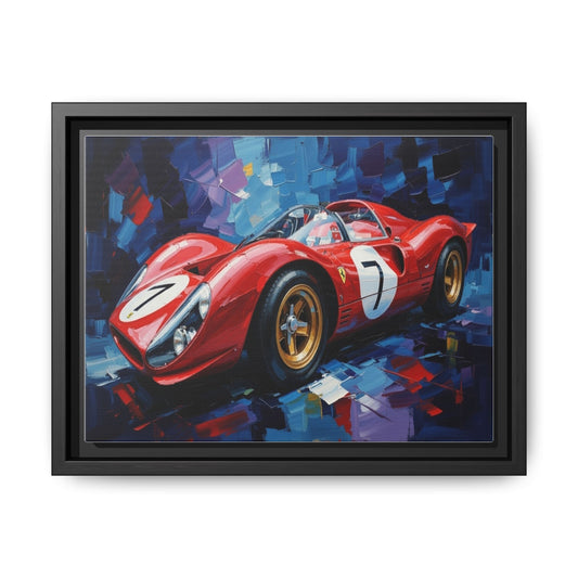 Vintage Ferrari Red Racecar Matte Canvas Framed Wall Art
