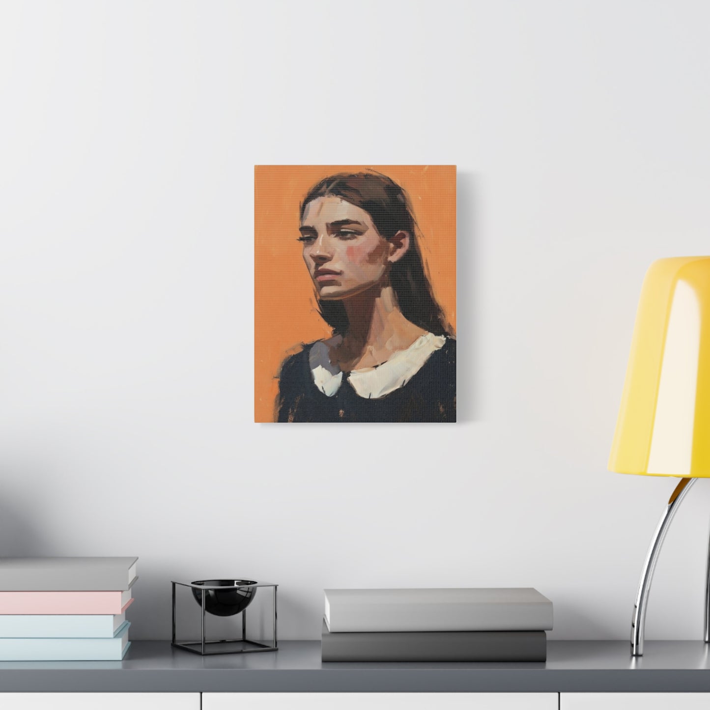 Portrait Canvas Print — Moody Female Figure in Warm Orange