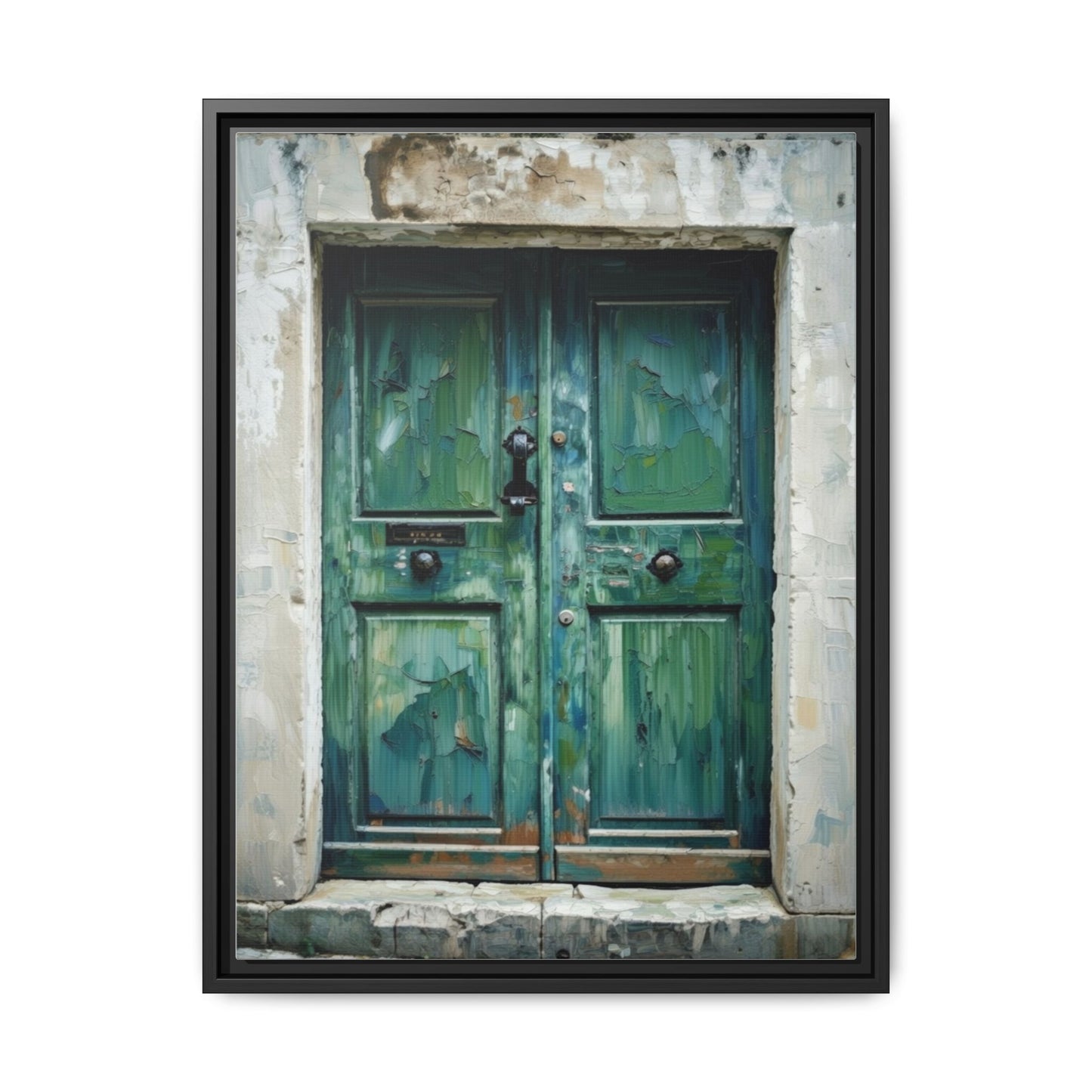 Framed Matte Canvas Art — Weathered Green Door Wall Print