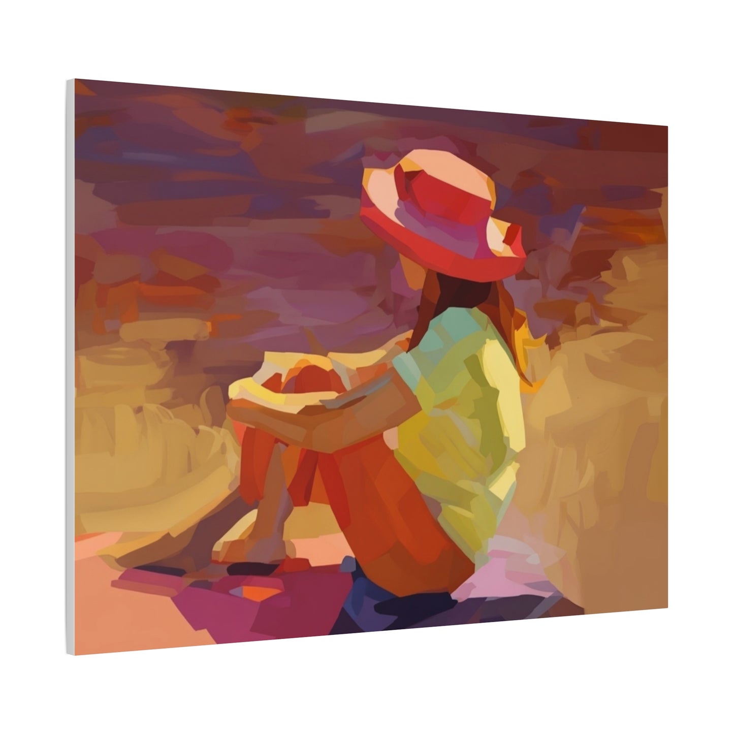 Sunset Daydream Canvas Art — Girl in Hat Matte Stretched Wall Art