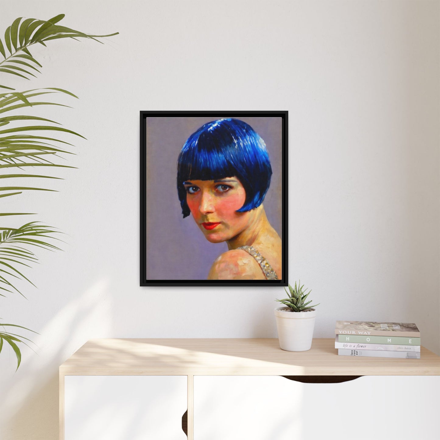 Framed Matte Canvas Art Print — Vintage Portrait with Blue Bob