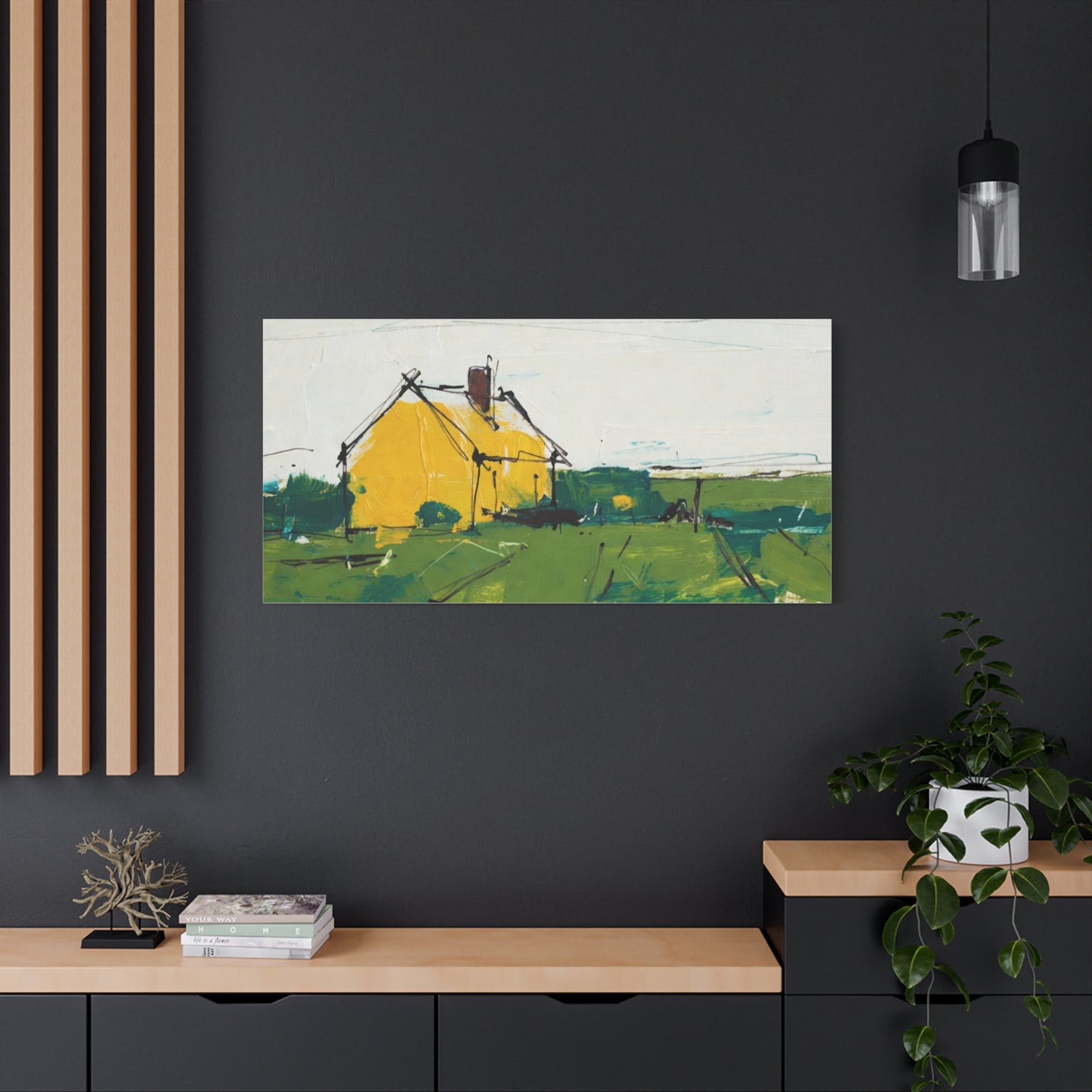 Yellow Cottage Landscape Canvas - Matte Stretched Wall Art