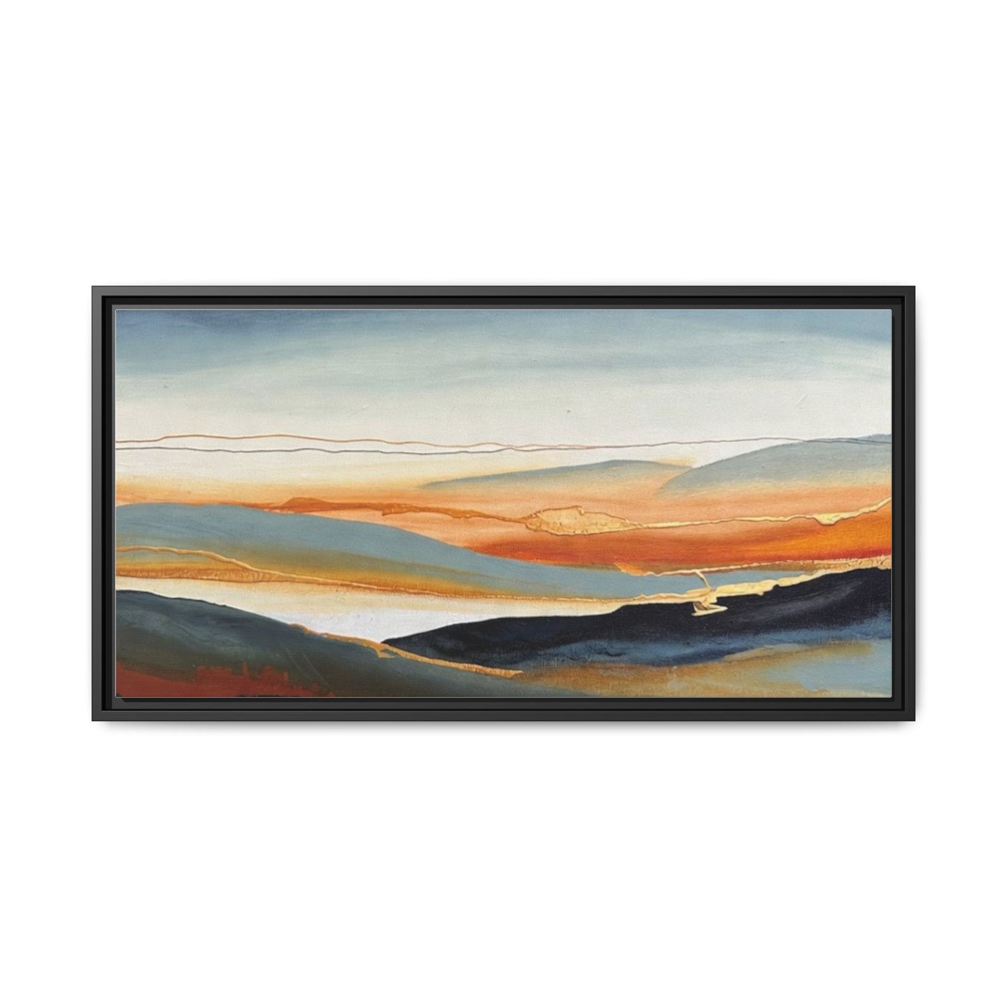 Framed Matte Canvas: Abstract Coastal Sunset Landscape Wall Art