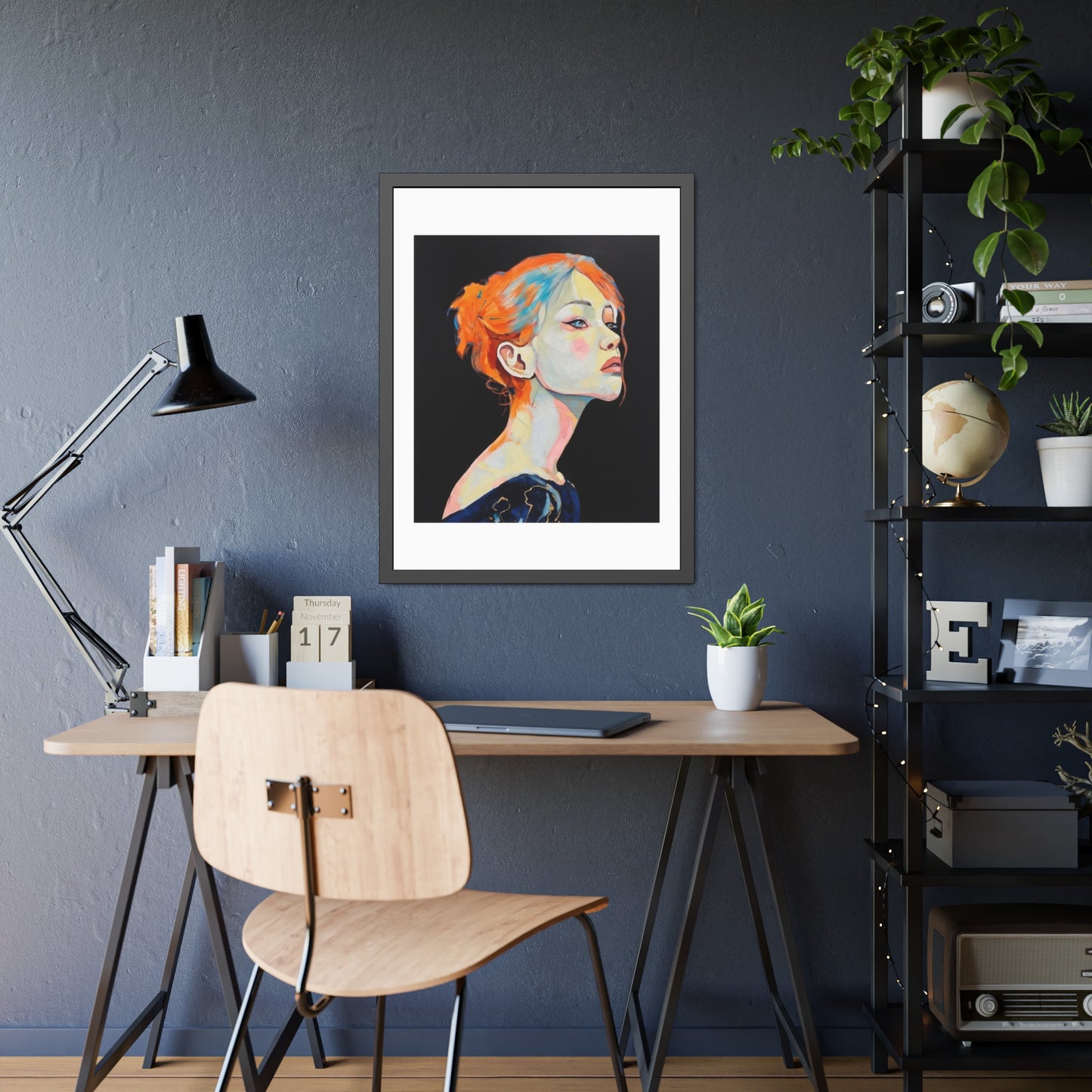 Framed Art Print — Colorful Portrait of Red‑Haired Woman