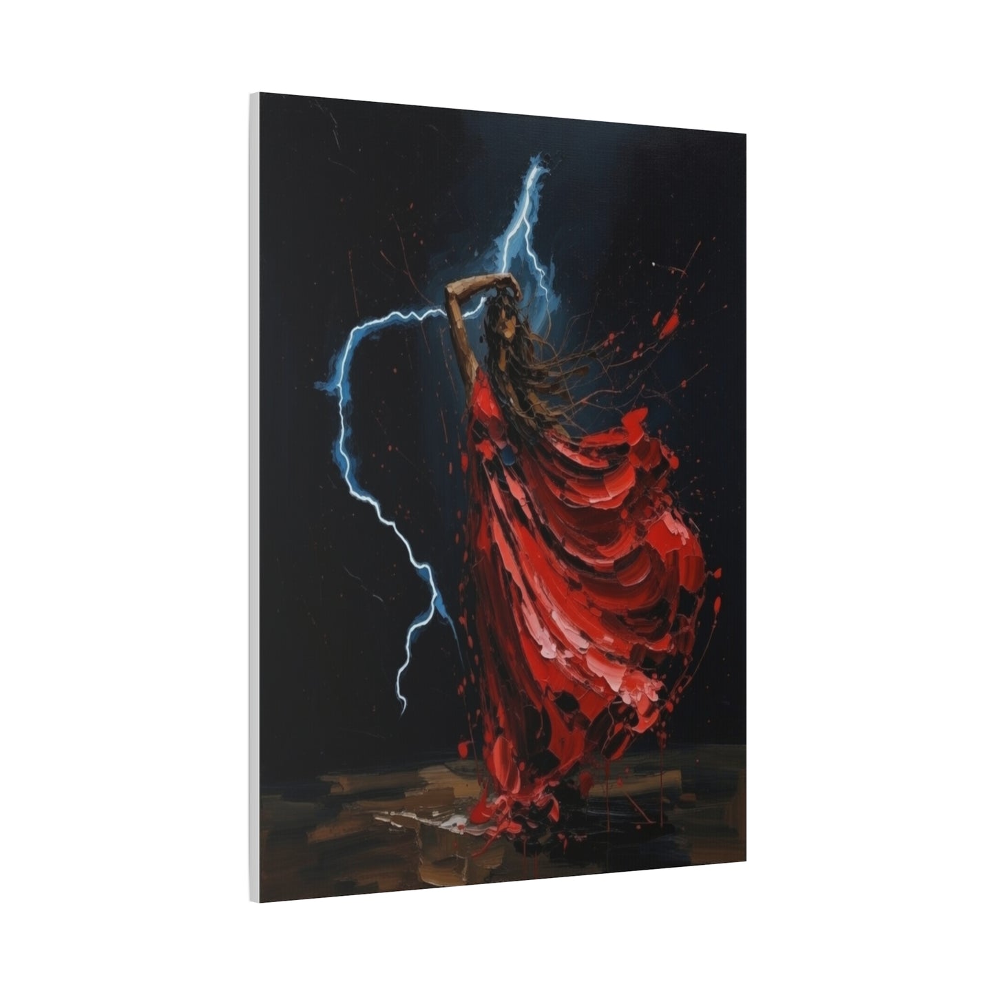Red Dance Lightning - Matte Stretched Canvas Art