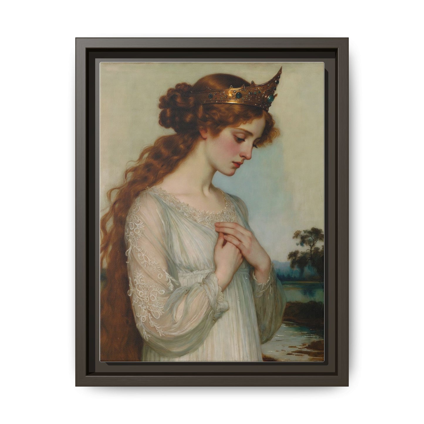 Framed Matte Canvas Print — Vintage Pre-Raphaelite Princess Portrait