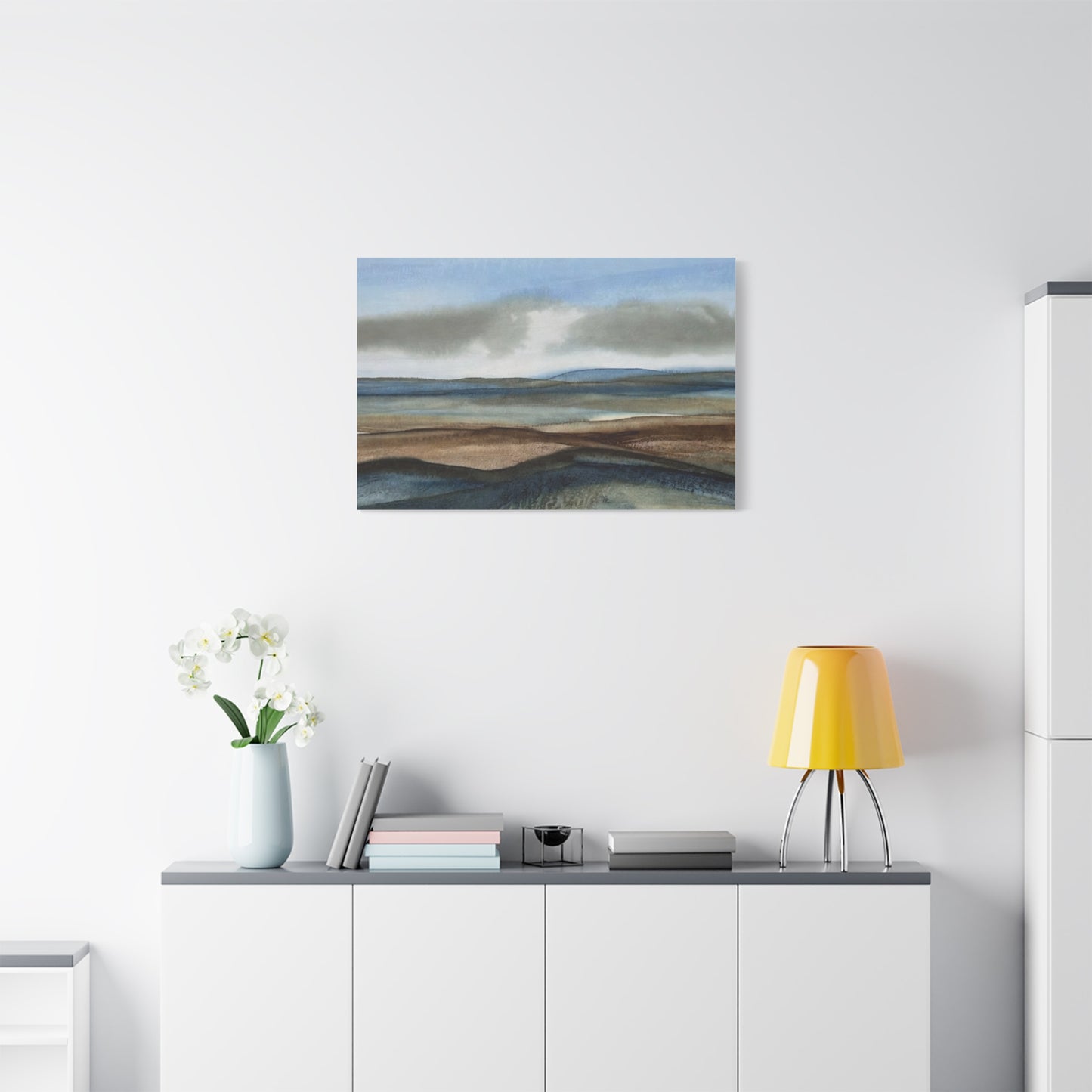 Coastal Mist Matte Canvas Print — Serene Blue-Brown Landscape Wall Art