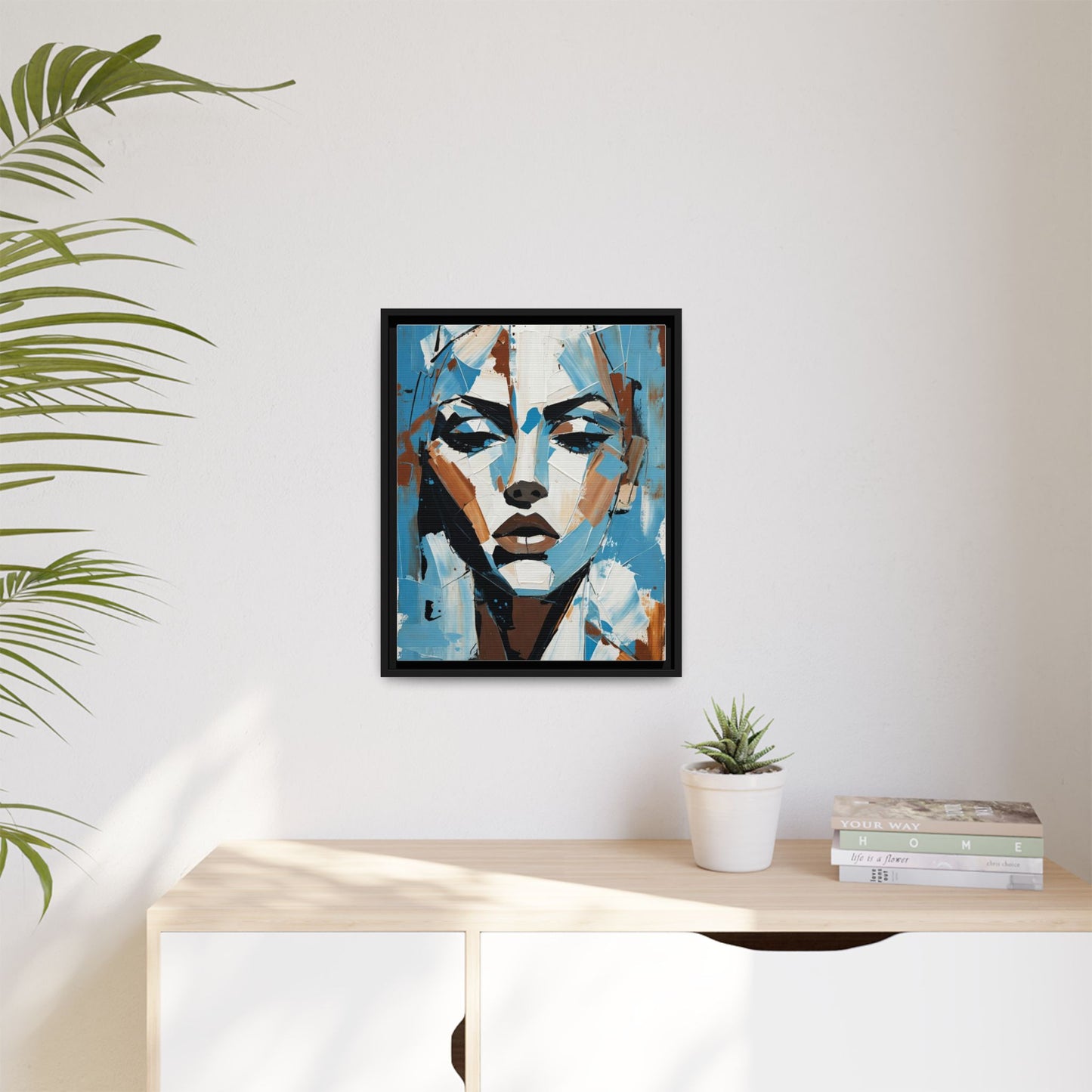 Abstract Blue Face Matte Canvas Wall Art — Framed Modern Portrait Print