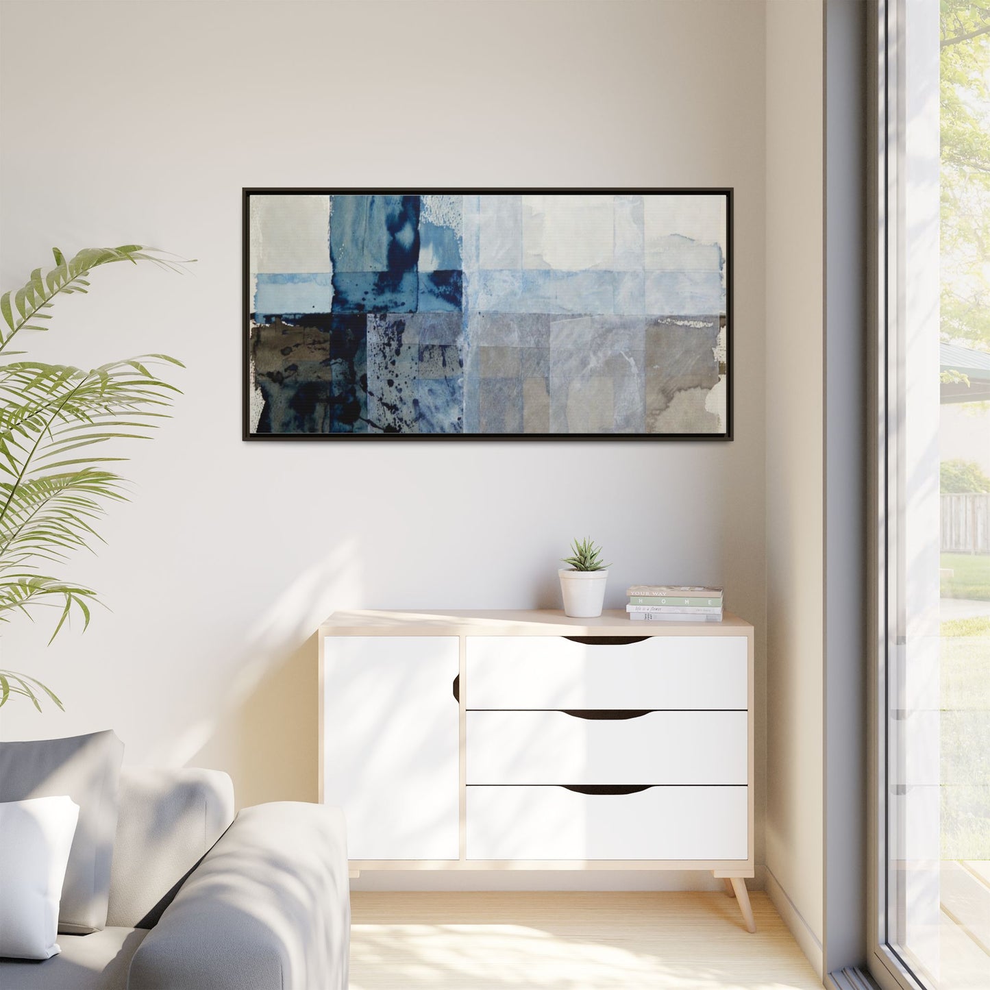 Abstract Coastal Blue Framed Canvas Art
