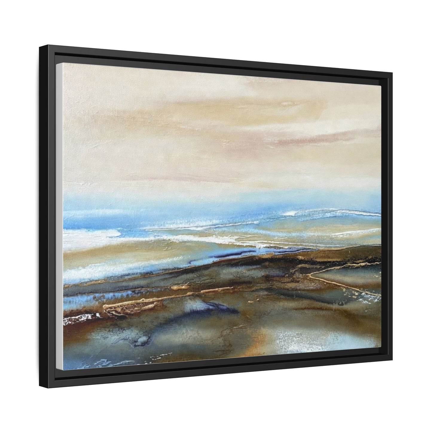 Framed Abstract Seascape Matte Canvas — Coastal Blue & Earth Tone Wall Art