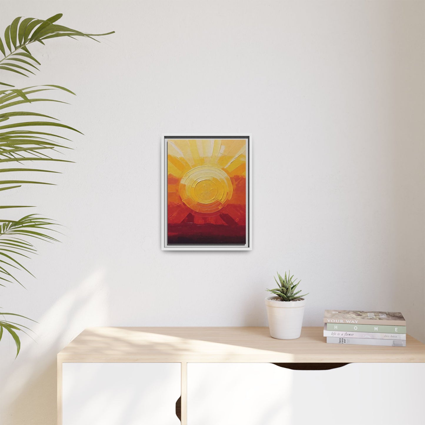 Sunburst Abstract Framed Canvas Art — Matte Multi‑Color Wall Print