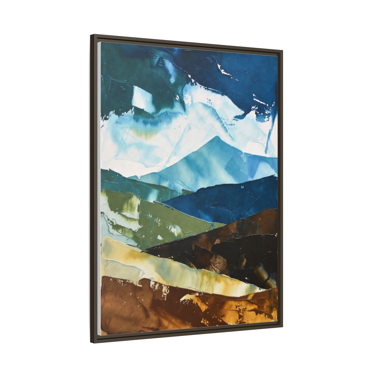 Framed Abstract Mountain Canvas Art — Blue & Earthtone Landscape Print