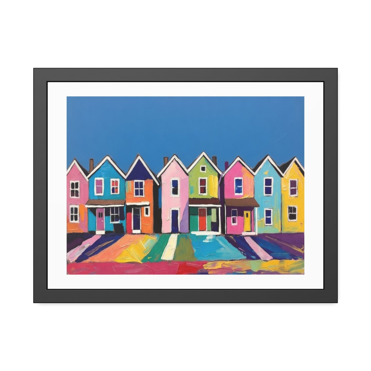 Framed Poster Colorful Row of Houses Wall Art