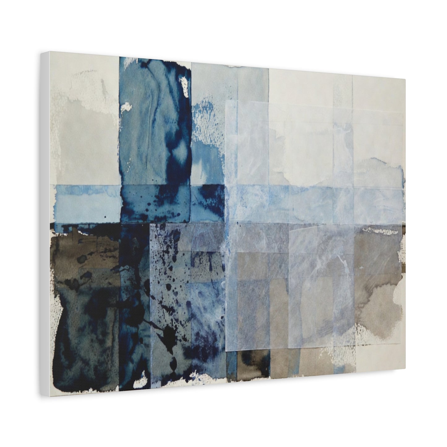 Abstract Blue Geometric Canvas Art — Stretched Matte Wall Decor