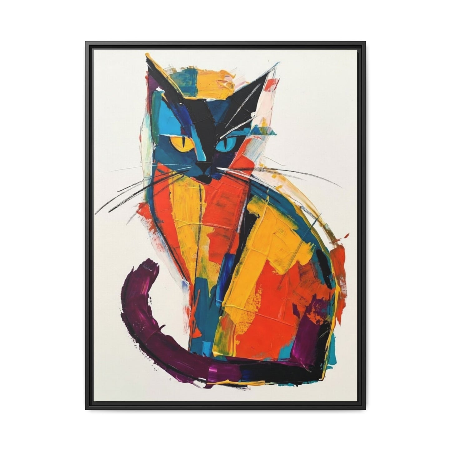 Colorful Abstract Cat Framed Canvas — Modern Matte Wall Art