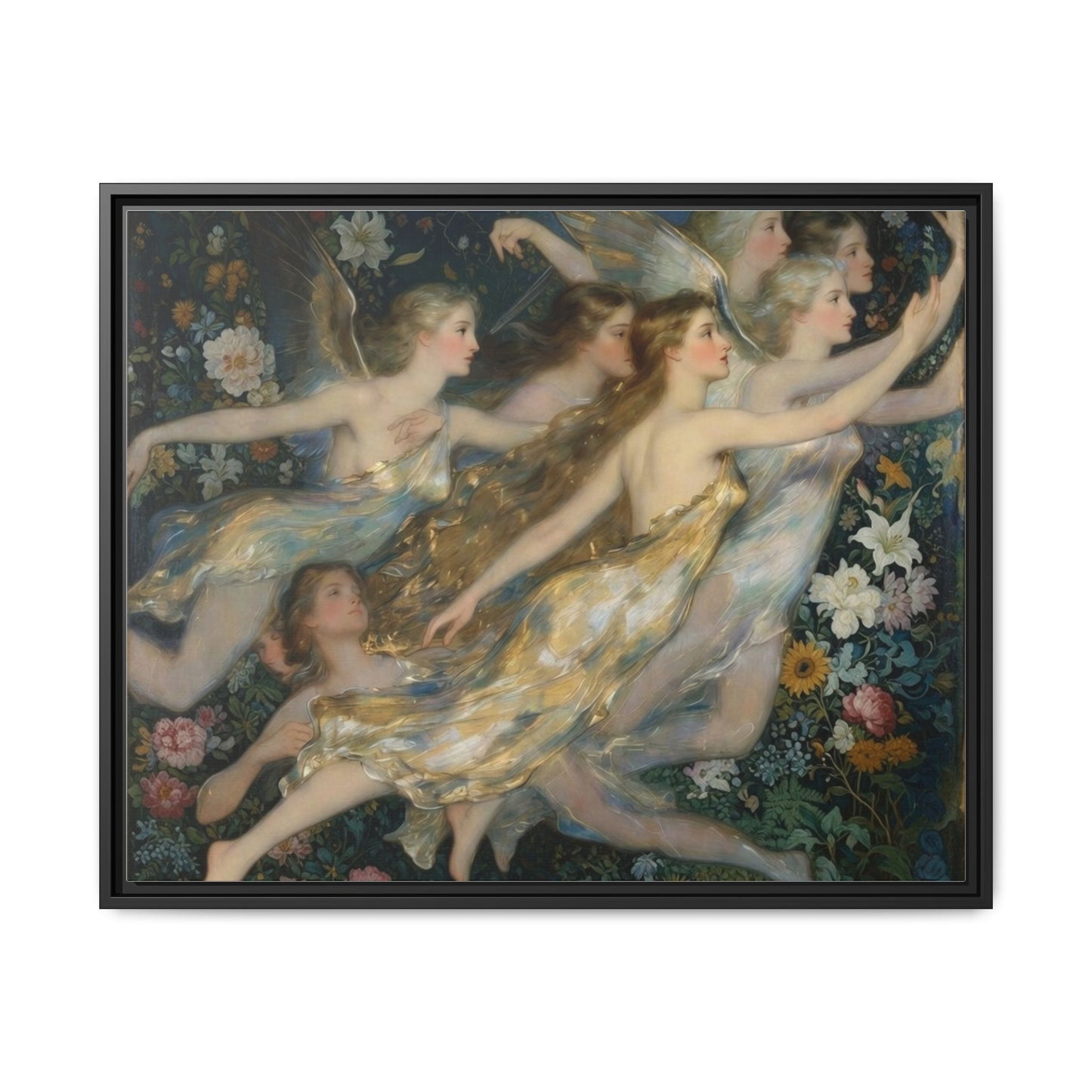 Framed Matte Canvas Wall Art — Vintage Fairies & Floral Painting