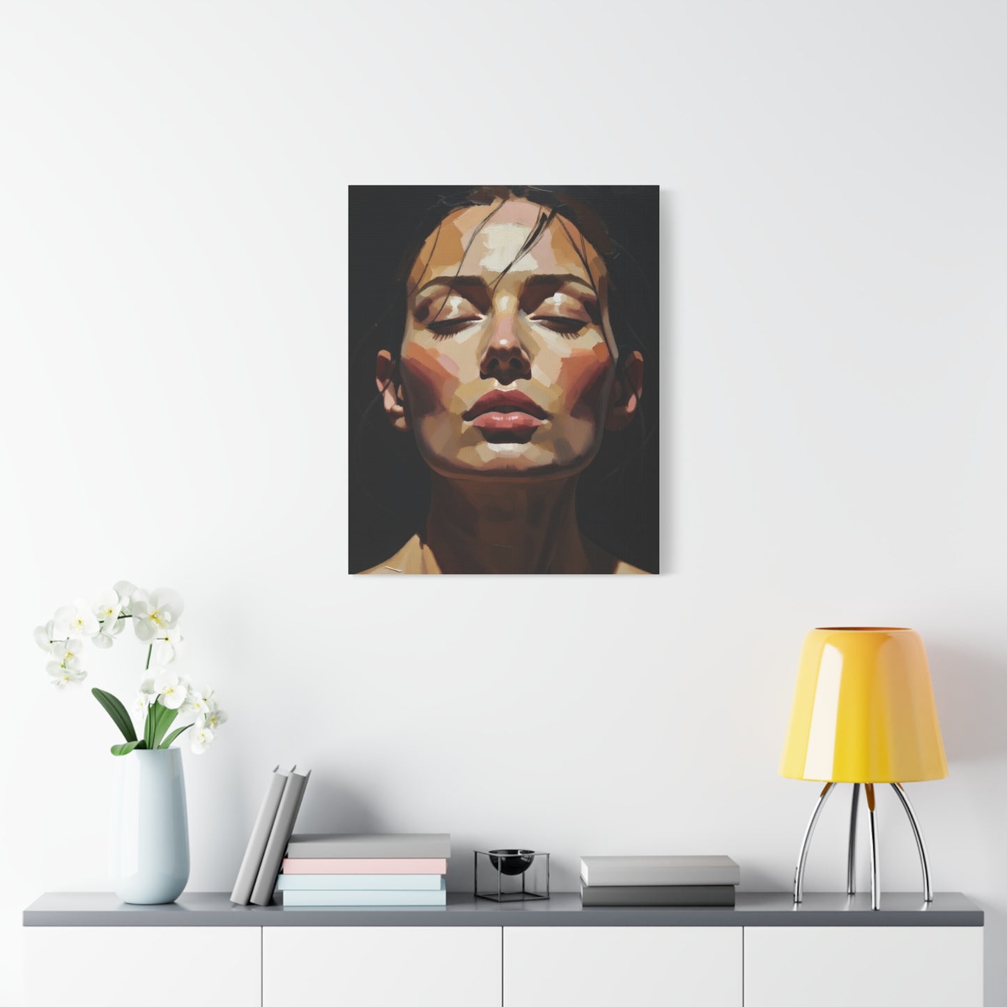 Contemporary Portrait Canvas Print — Meditative Woman Matte Stretched Wall Art
