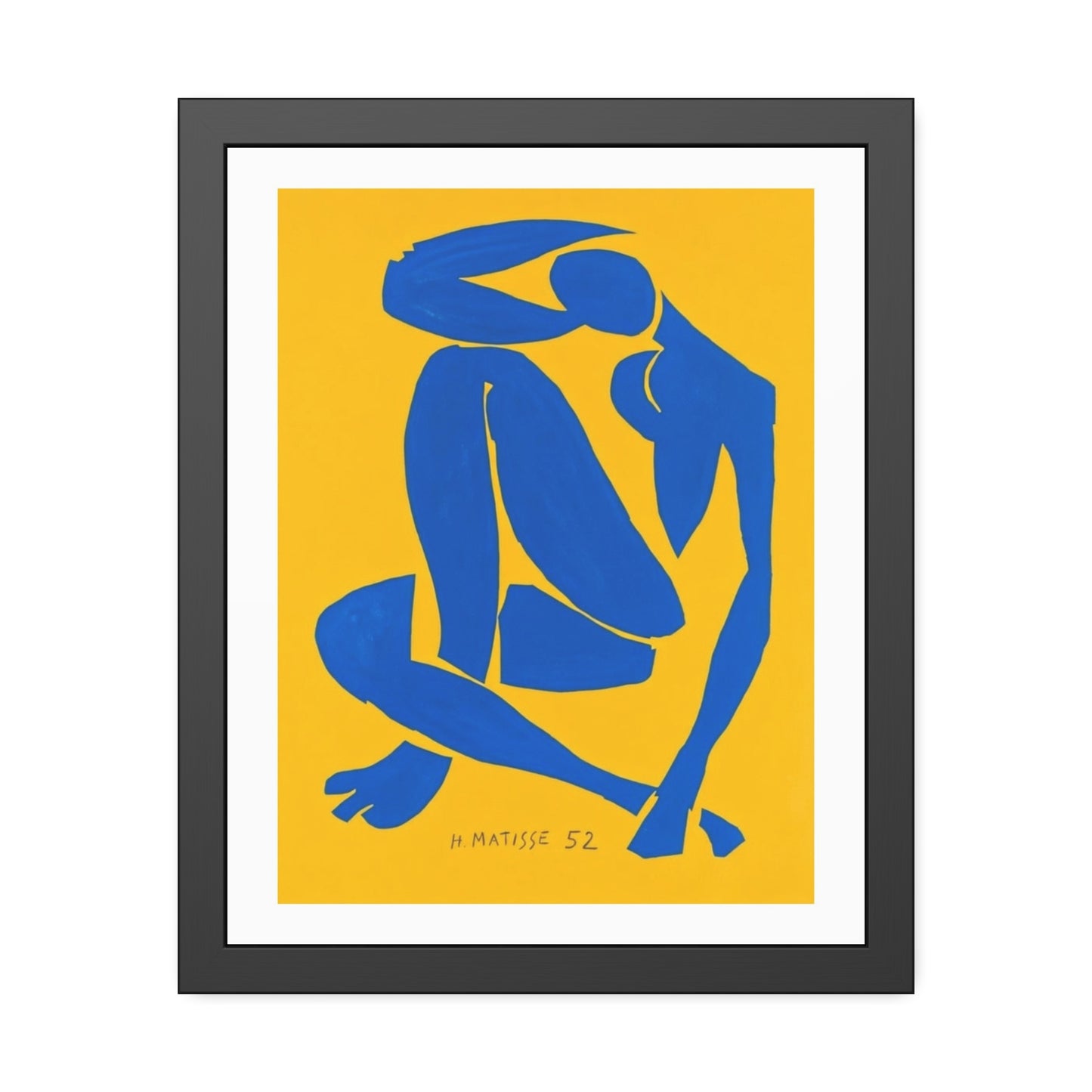 Framed Art Print - Blue Cutout Figure on Yellow (Matisse Style)