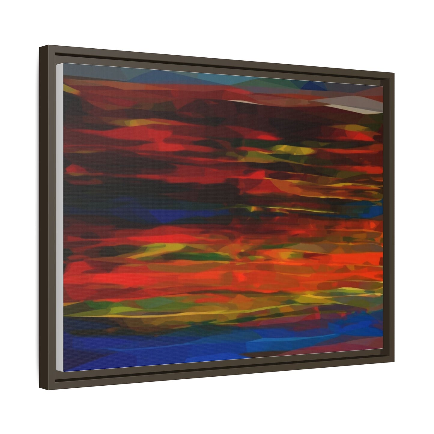 Abstract Multi-Color Matte Canvas Framed Wall Art — Bold Red & Blue Modern Painting