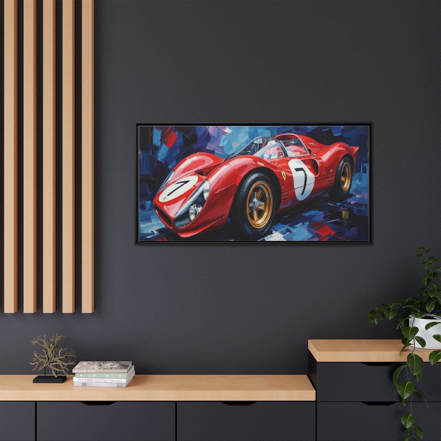 Vintage Ferrari Red Racecar Matte Canvas Framed Wall Art