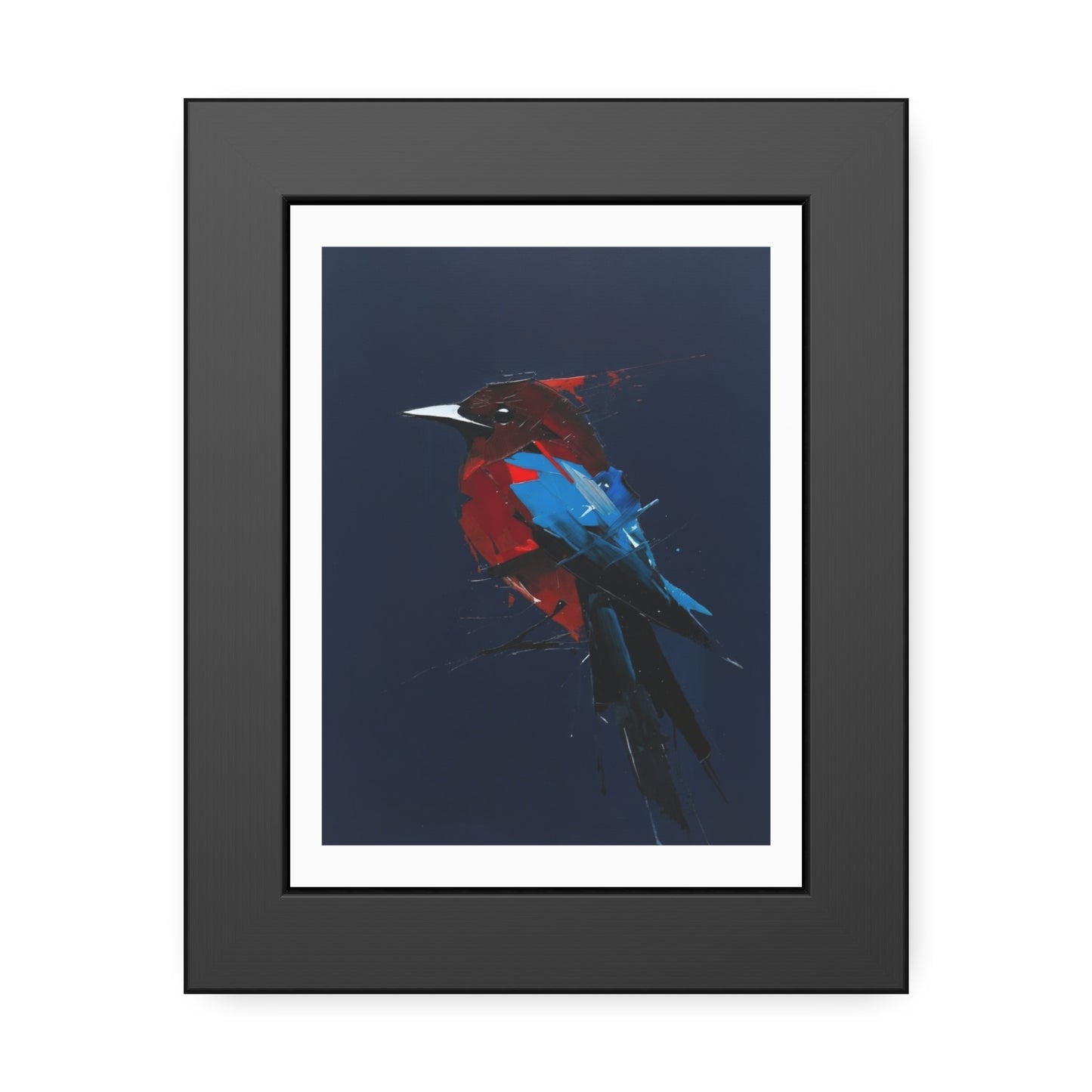 Framed Bird Art Print — Modern Red & Blue Kingfisher Poster