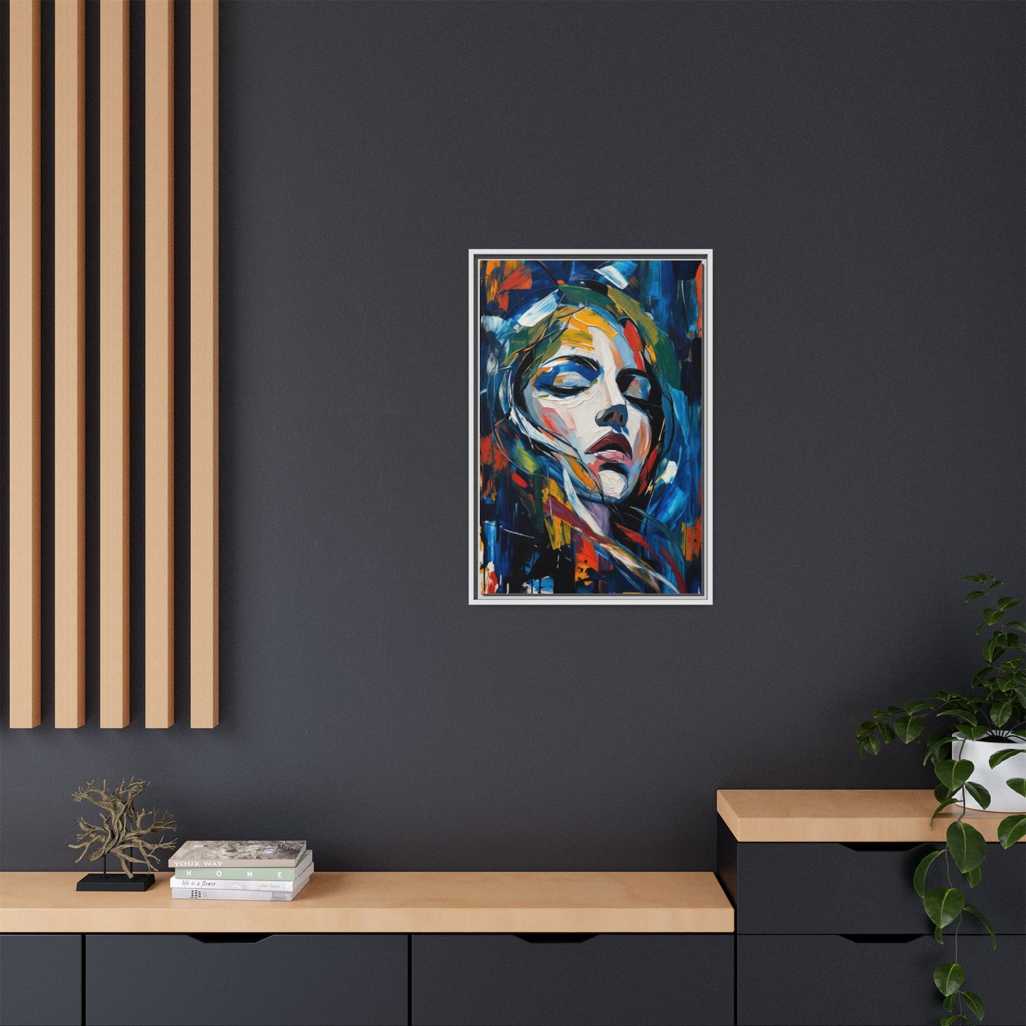 Abstract Colorful Woman Portrait — Framed Matte Canvas Wall Art