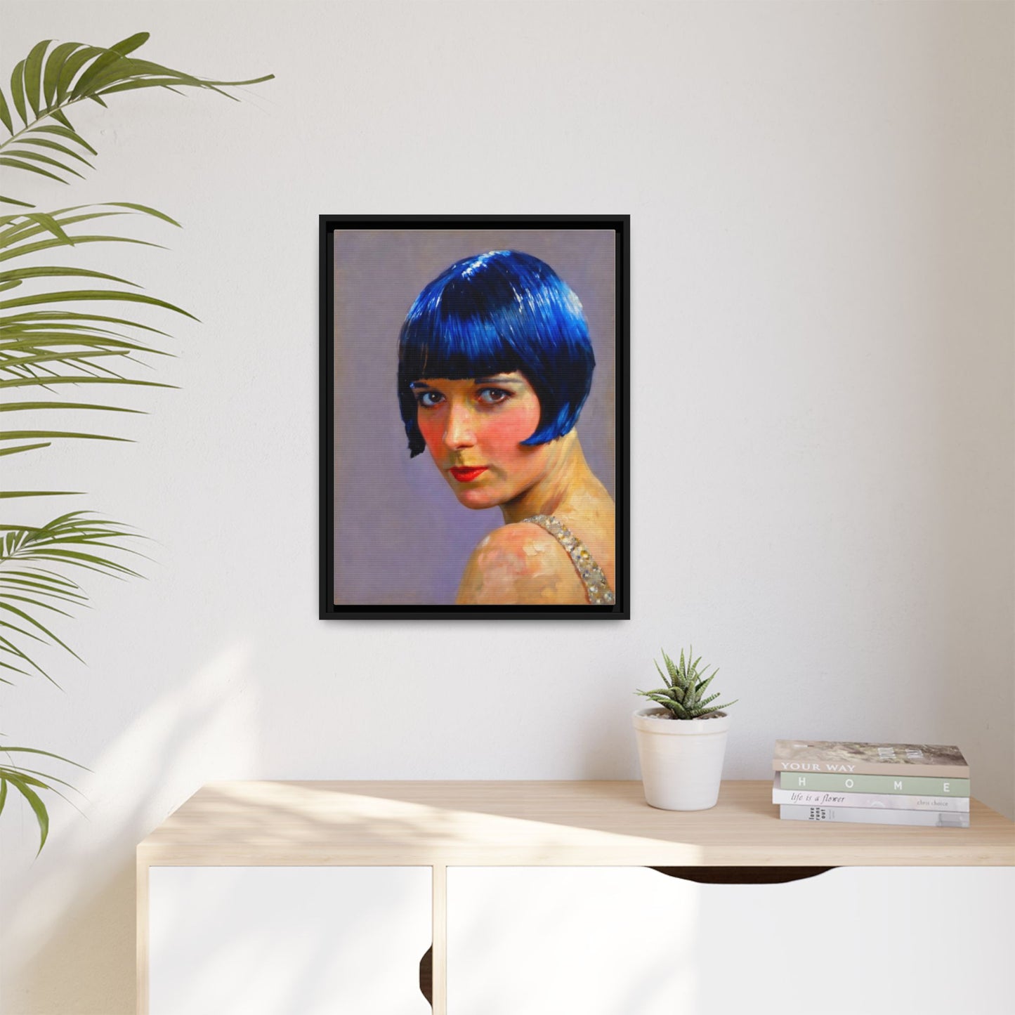 Framed Matte Canvas Art Print — Vintage Portrait with Blue Bob