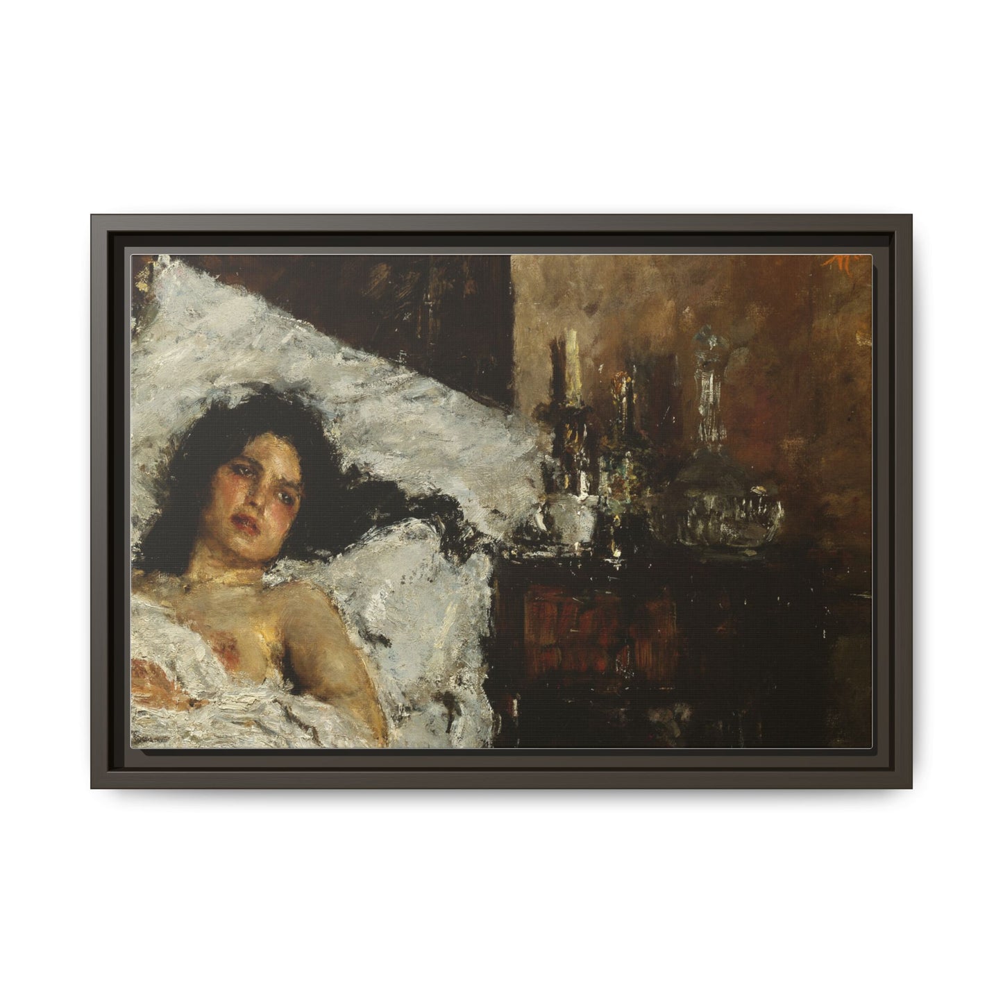 Resting by Antonio Mancini Framed Matte Canvas Wall Art Print