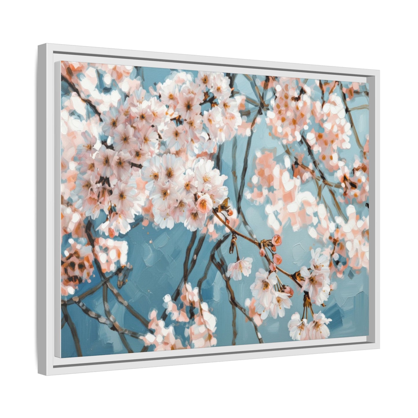 Framed Cherry Blossom Matte Canvas Print — Soft Pink Floral Wall Art