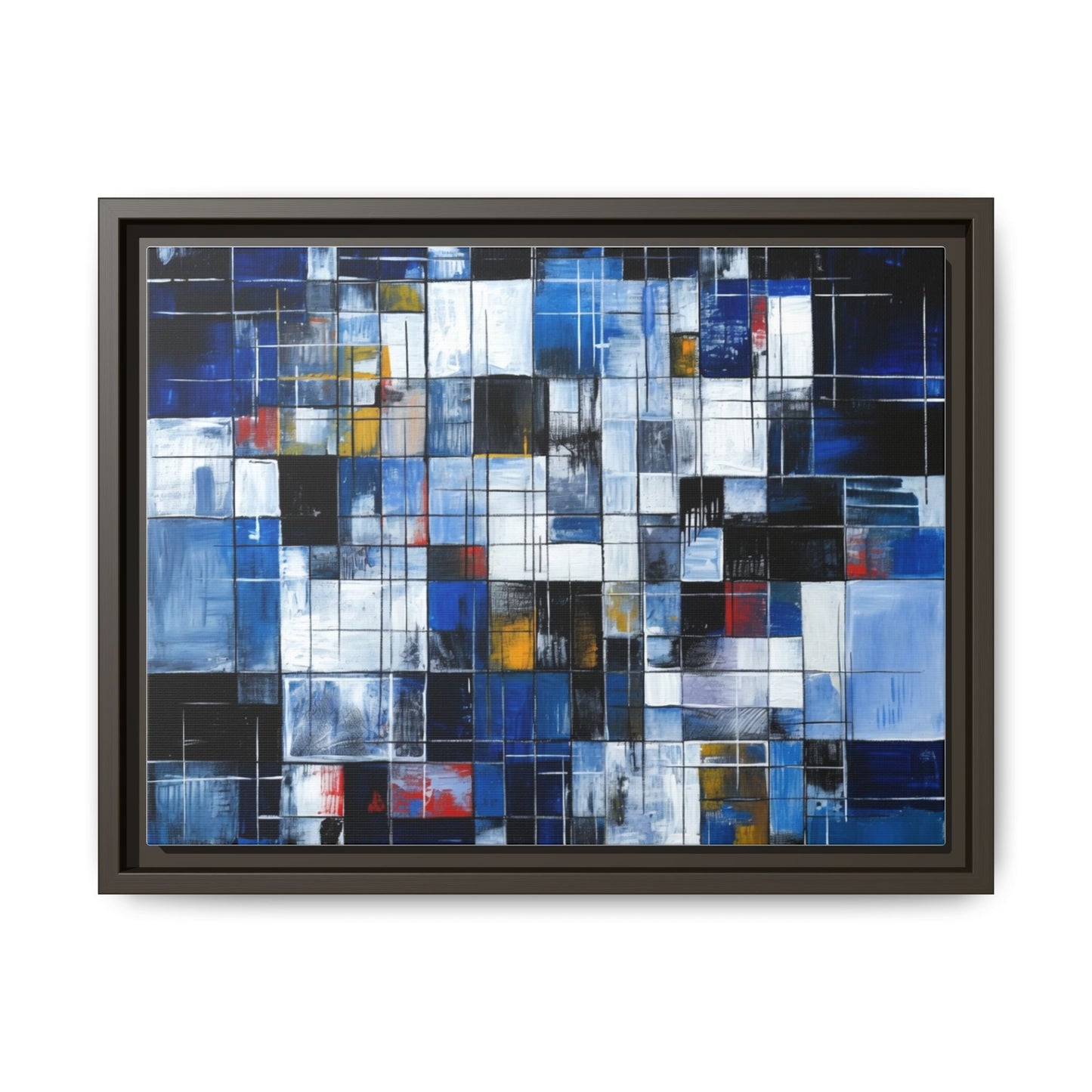 Abstract Blue Grid Matte Canvas Framed Art Print