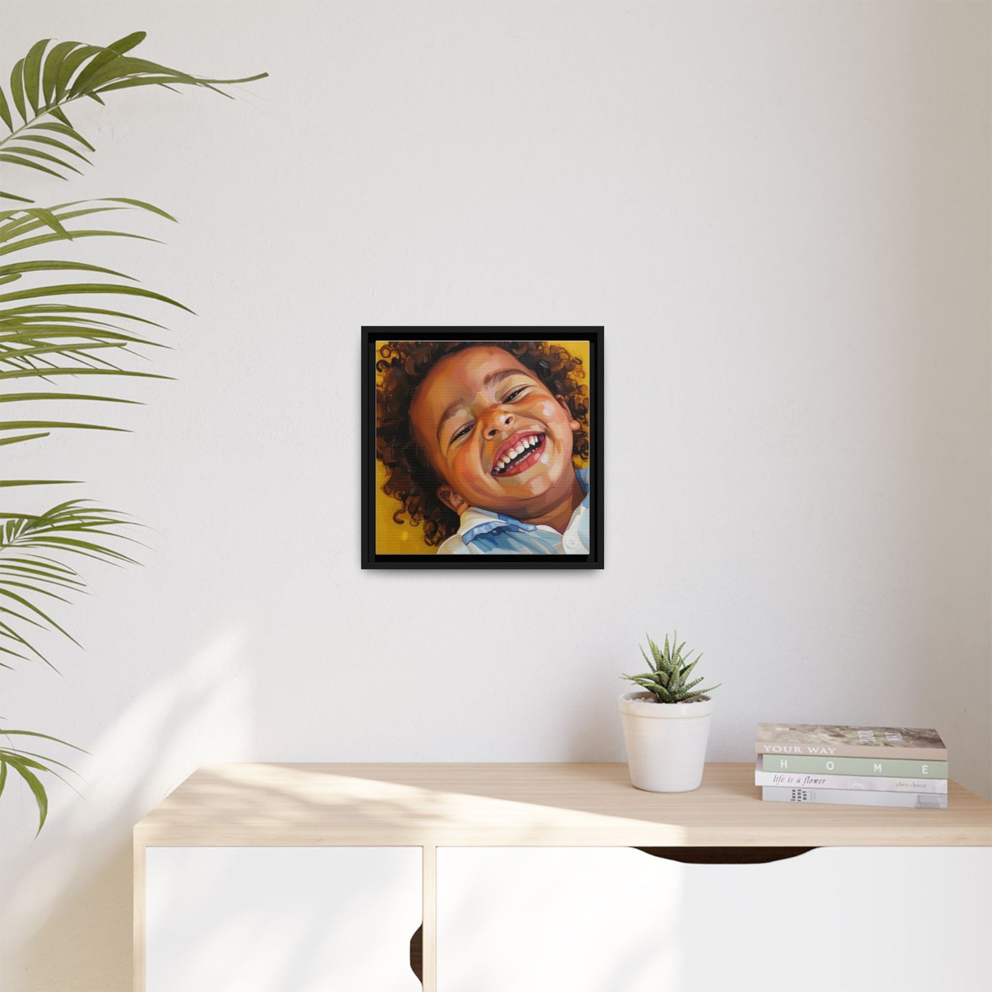 Framed Matte Canvas Print – Joyful Child Portrait, Colorful Nursery Wall Art