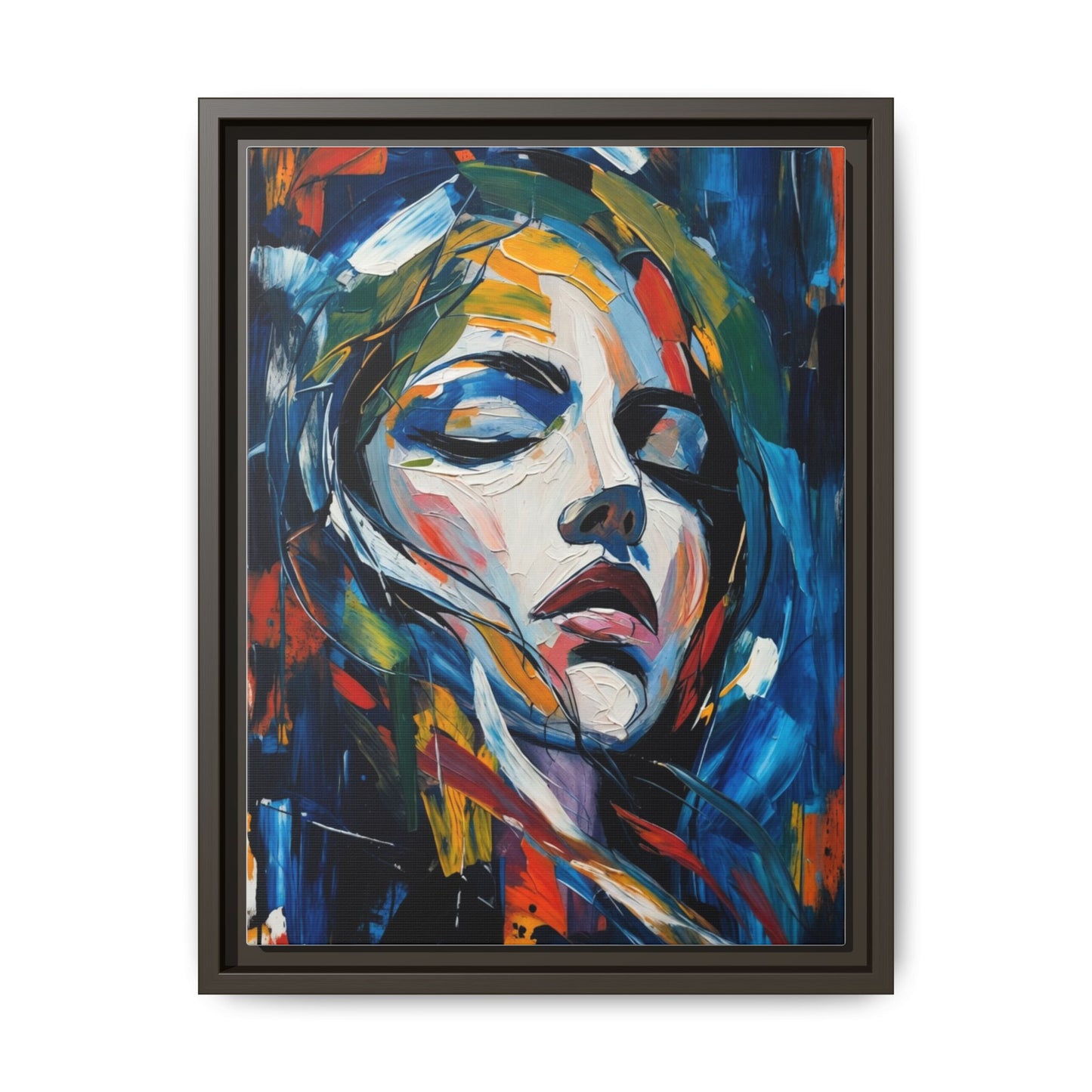 Abstract Colorful Woman Portrait — Framed Matte Canvas Wall Art